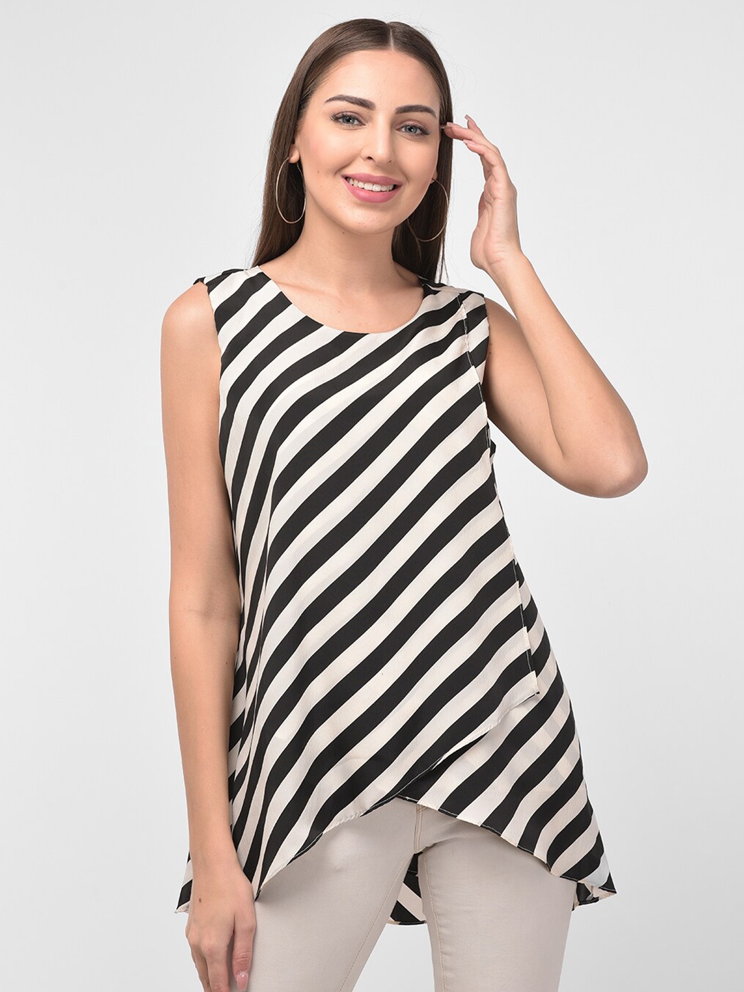 

250 DESIGNS White Striped Georgette Top