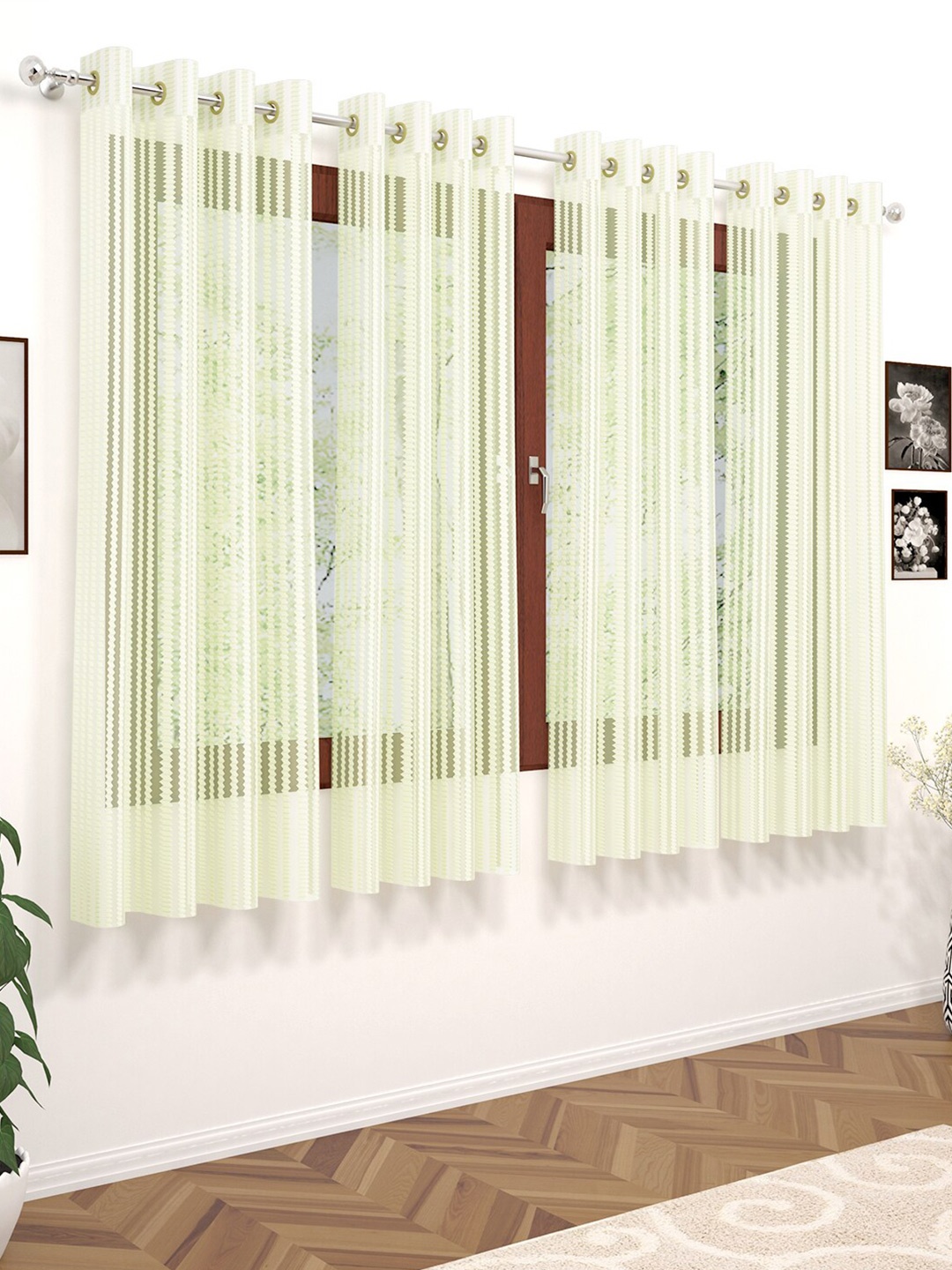 

Story@home Cream-Coloured Set of 4 Striped Sheer Window Curtain