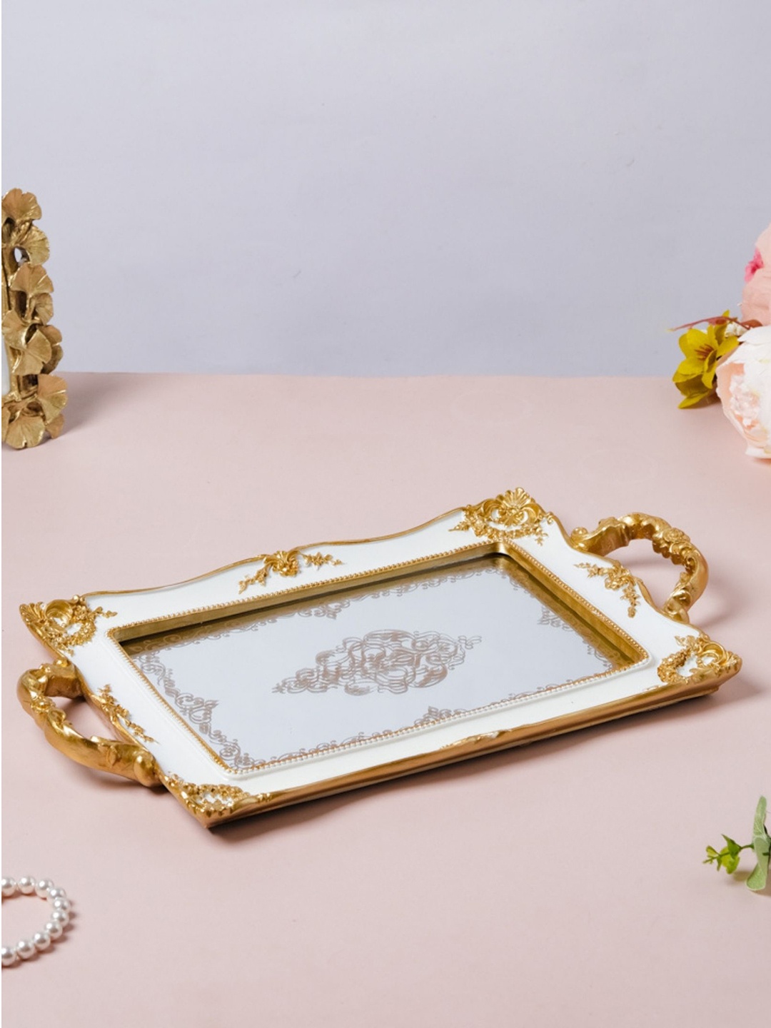 

Nestasia Gold-Colored & White Perfume Tray