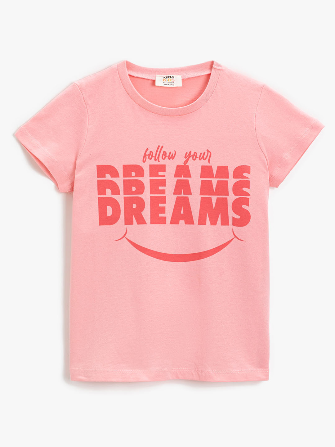 

Koton Girls Pink Typography Printed Pure Cotton T-shirt
