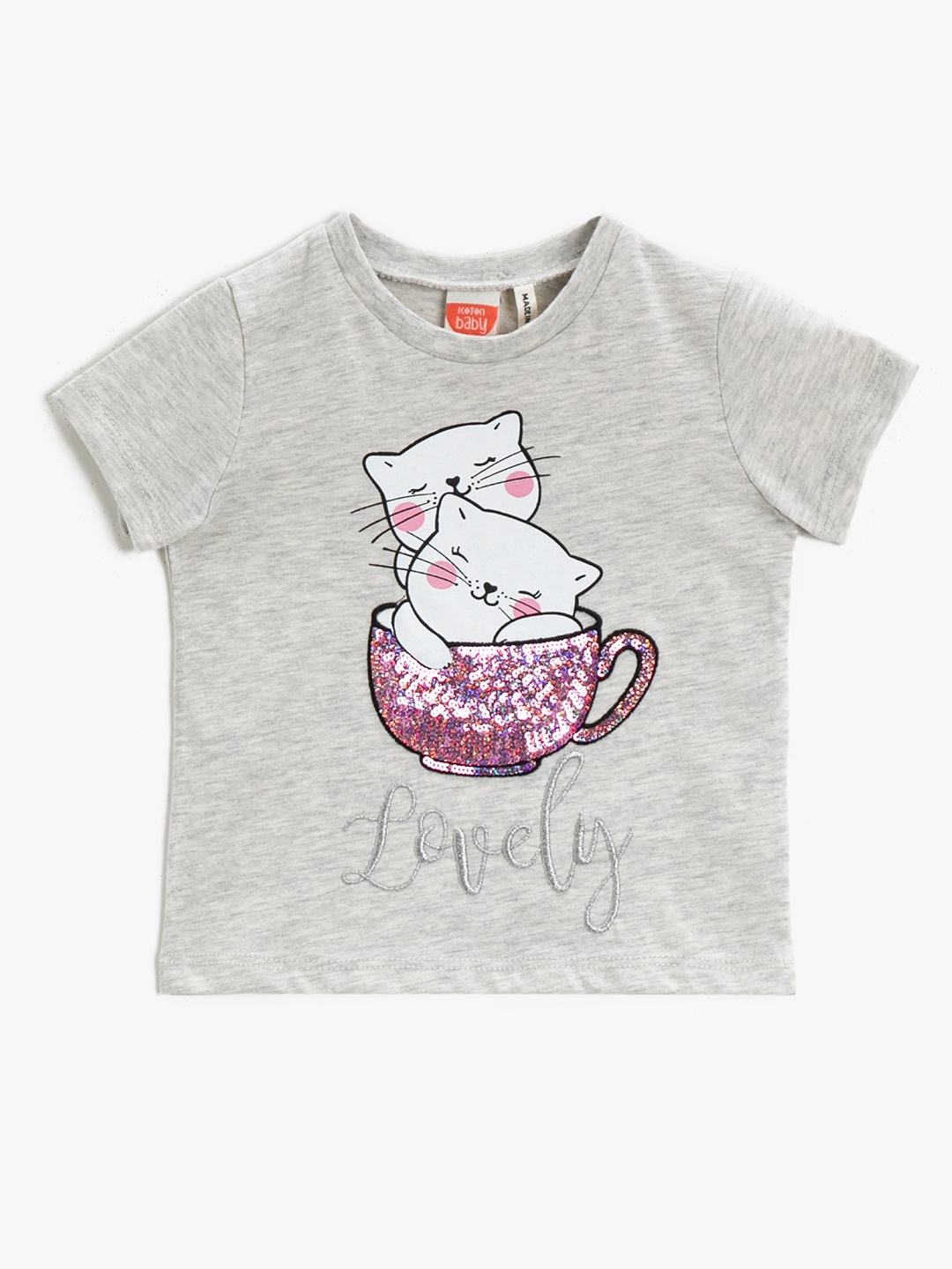 

Koton Girls Grey Melange & White Hello Kitty Printed T-shirt