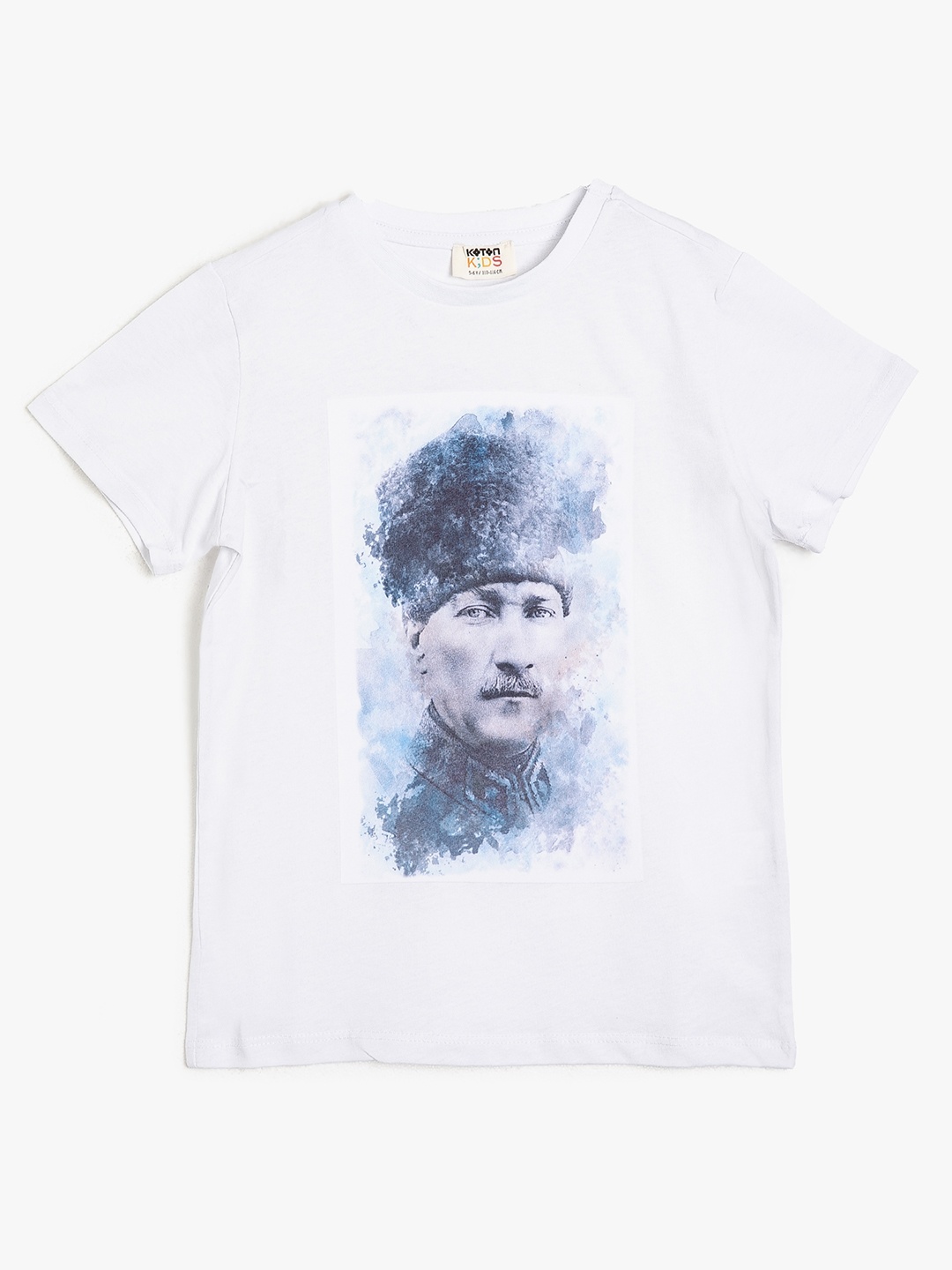 

Koton Boys White & Blue Printed Atatrk Pure Cotton T-shirt