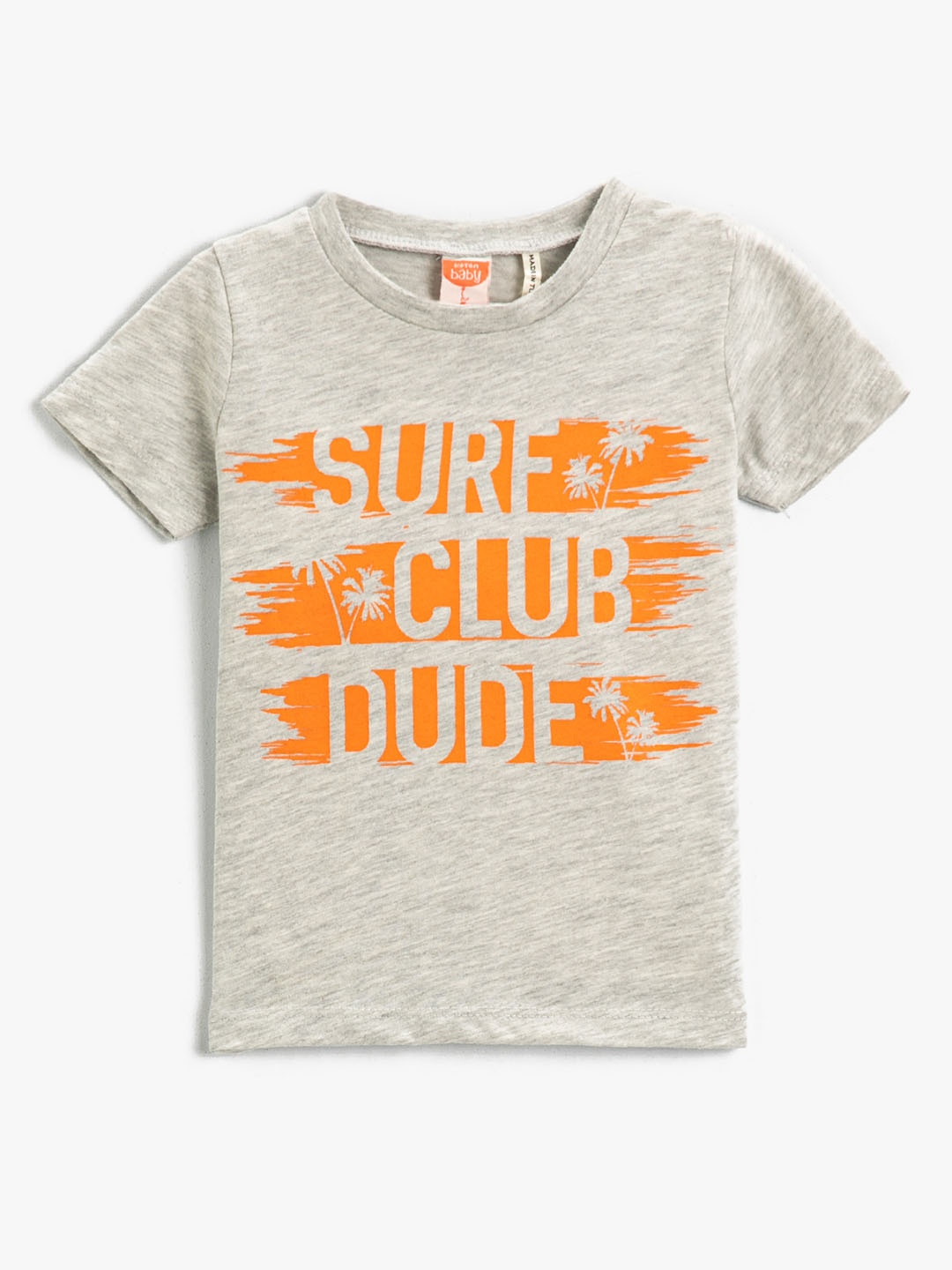 

Koton Boys Grey Melange & Orange Typography Printed T-shirt