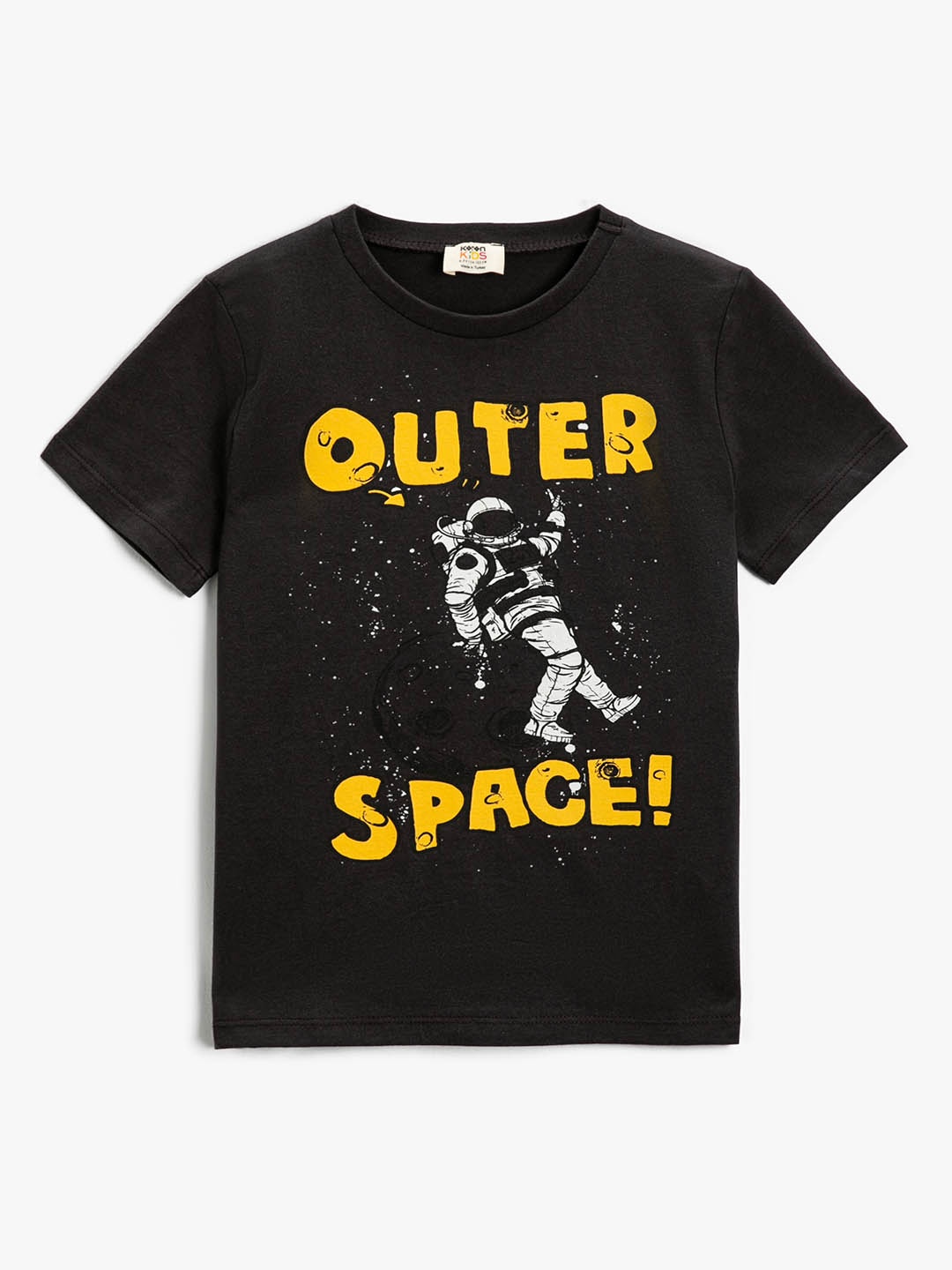 

Koton Boys Charcoal Grey & Yellow Printed Pure Cotton T-shirt