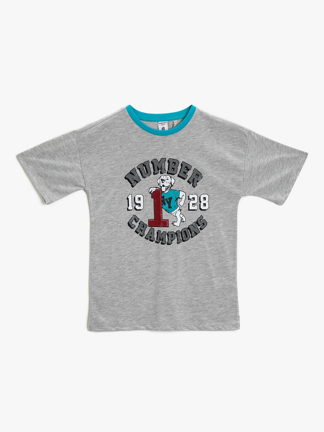

Koton Boys Grey Melange & White Printed T-shirt