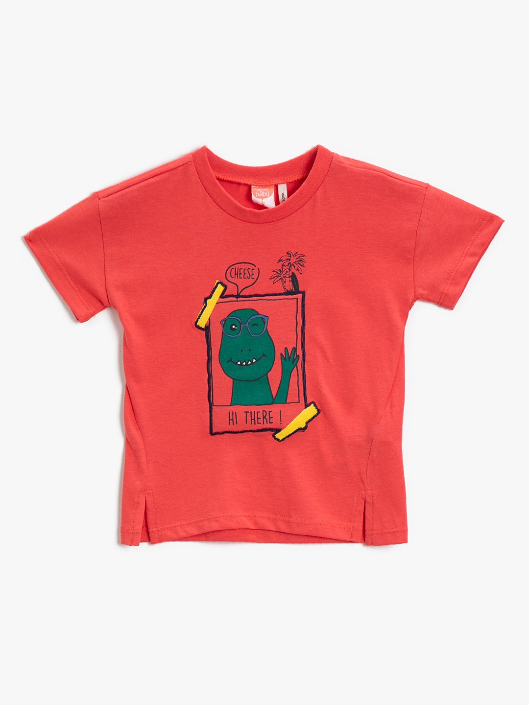 

Koton Boys Coral & Green Graphic Printed Pure Cotton T-shirt