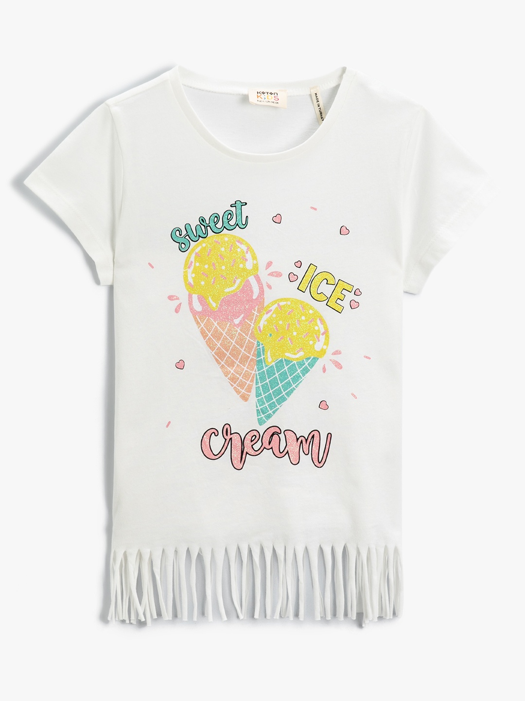 

Koton Girls Off White & Yellow Pure Cotton Graphic Printed T-shirt