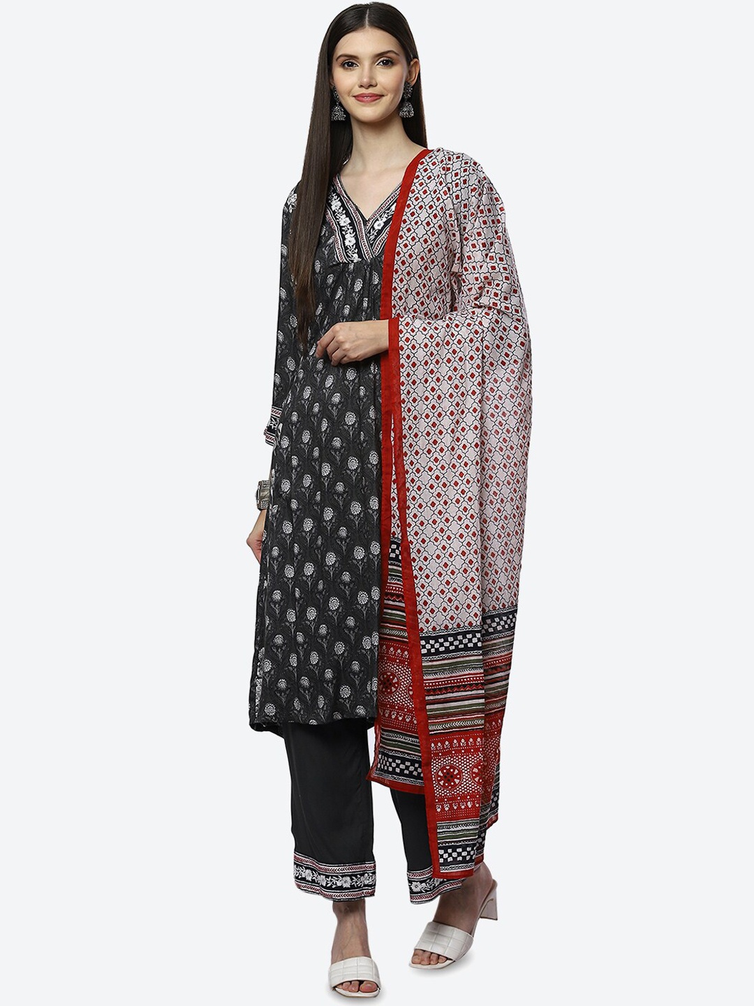 

Biba Women Black Ethnic Motifs Printed Kurti with Trouser & With Dupatta