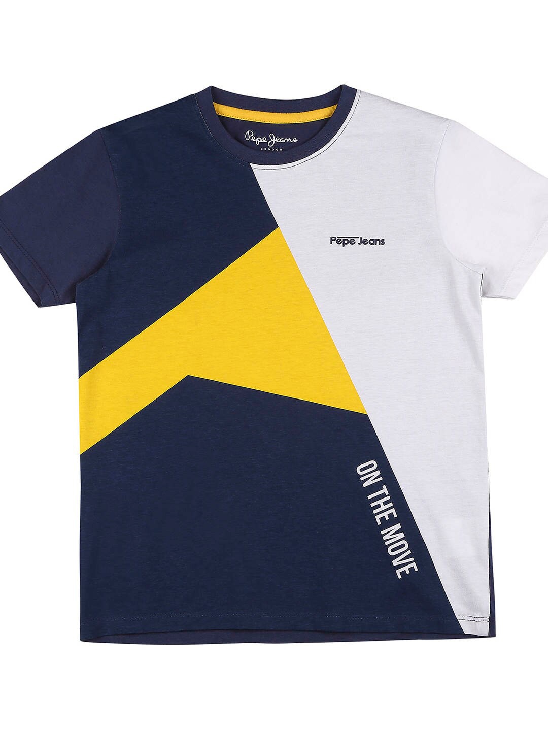 

Pepe Jeans Boys Navy Blue & Off White Colourblocked T-shirt