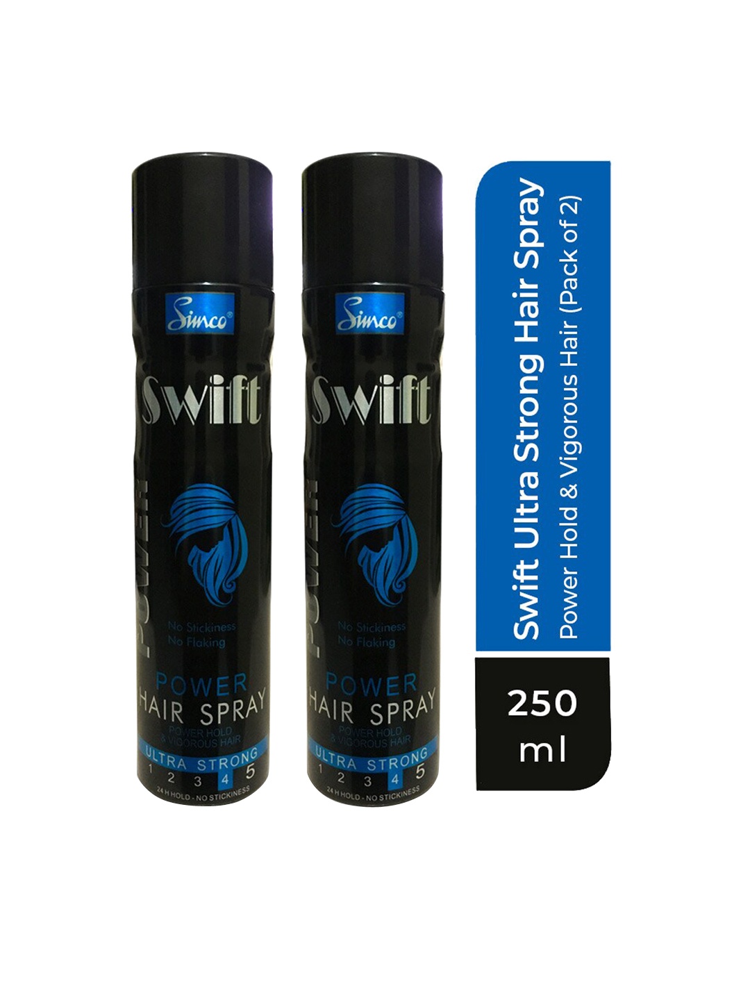 

Simco Set of 2 Swift Ultra Strong Power Hair Spray 250 ml, Black
