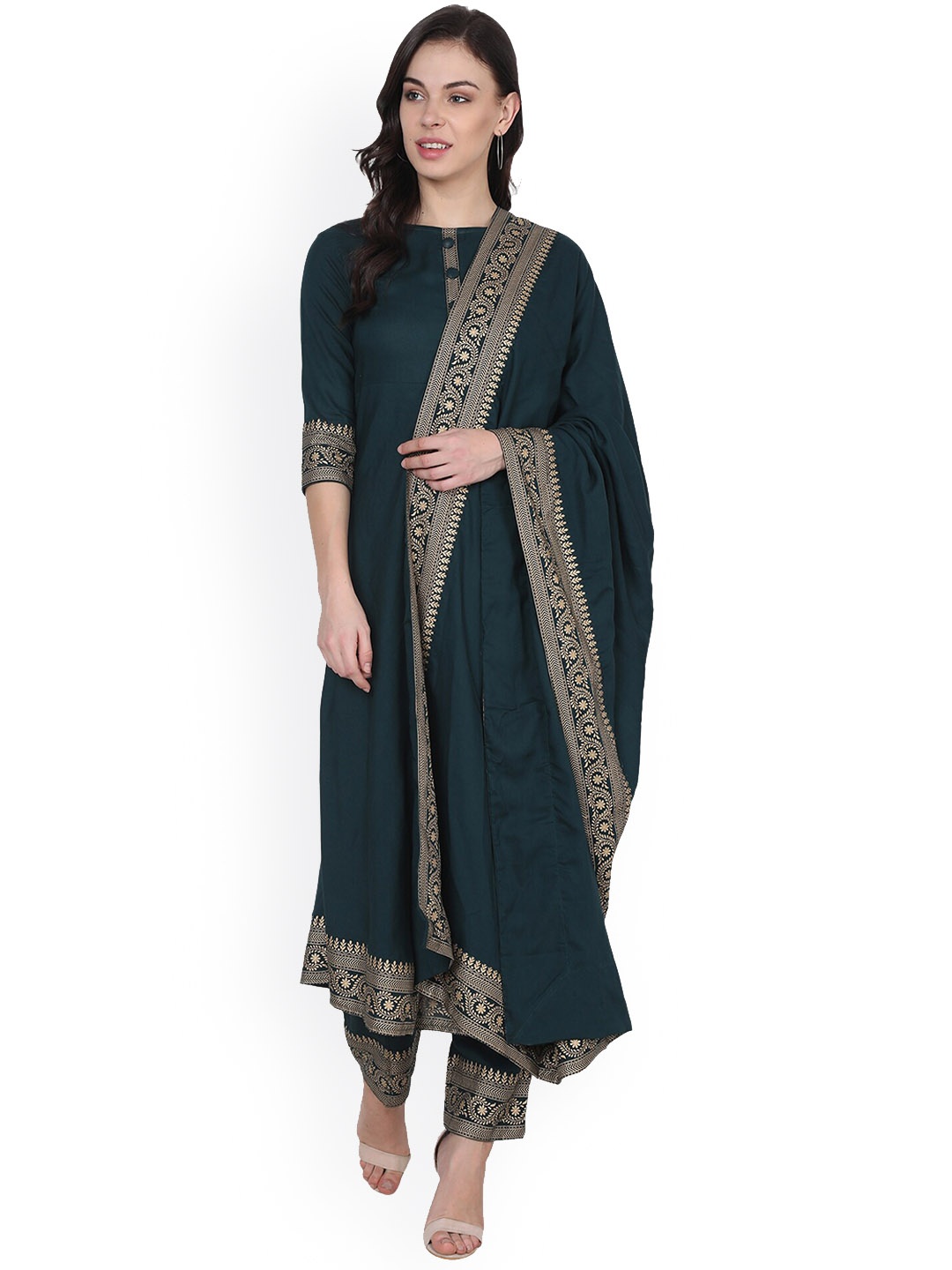 

VASTRAMANIAA Women Green Kurta with Trousers & Dupatta