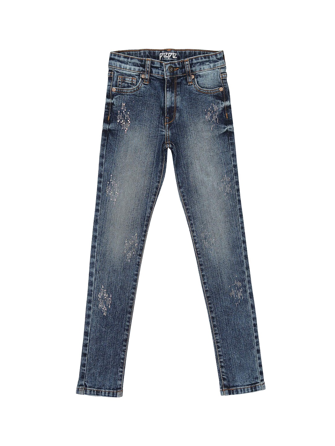 

Pepe Jeans Girls Blue Skinny Fit High-Rise Low Distress Heavy Fade Jeans