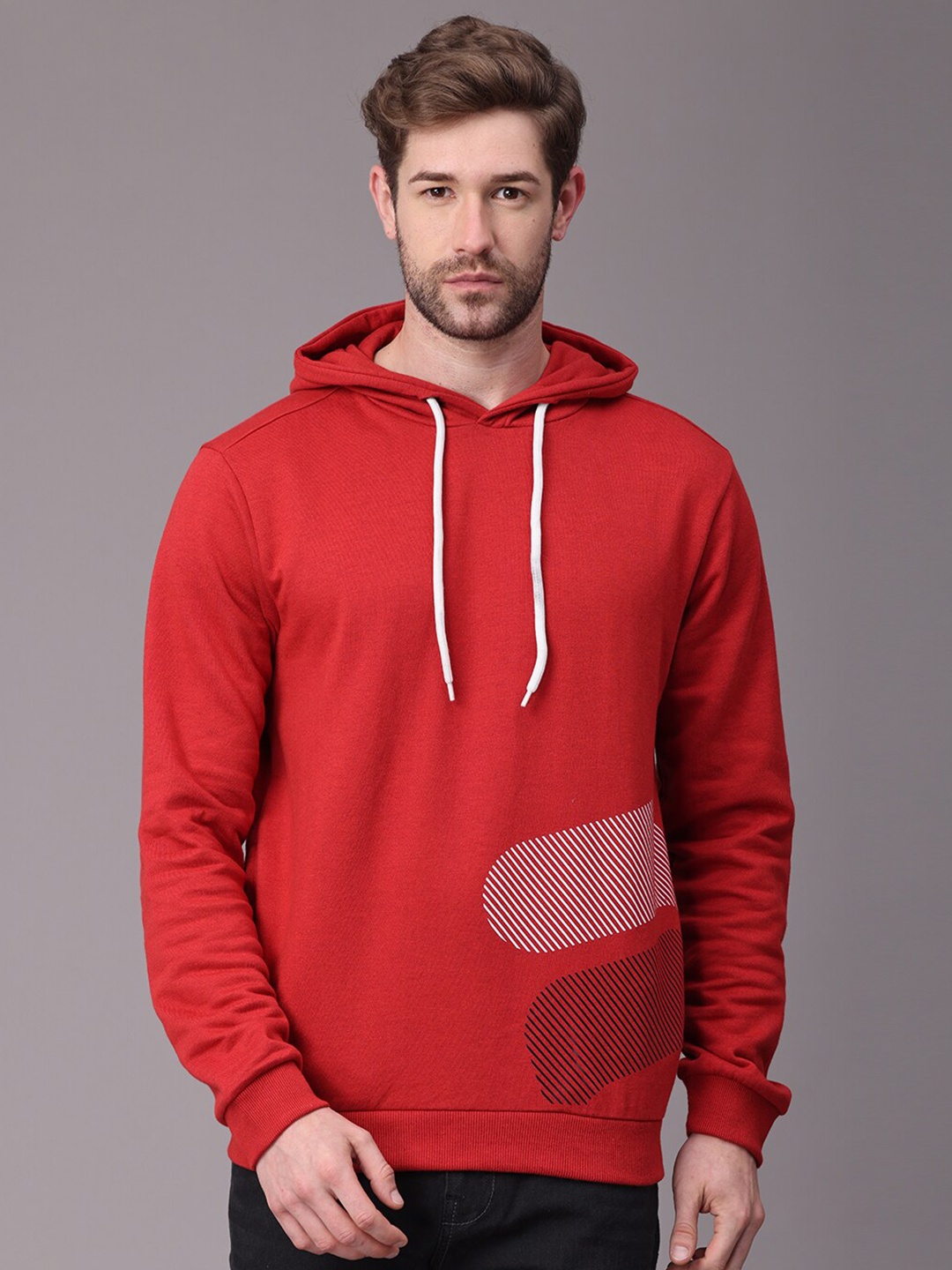 

POLONIUM Men Red Hooded Sweatshirt