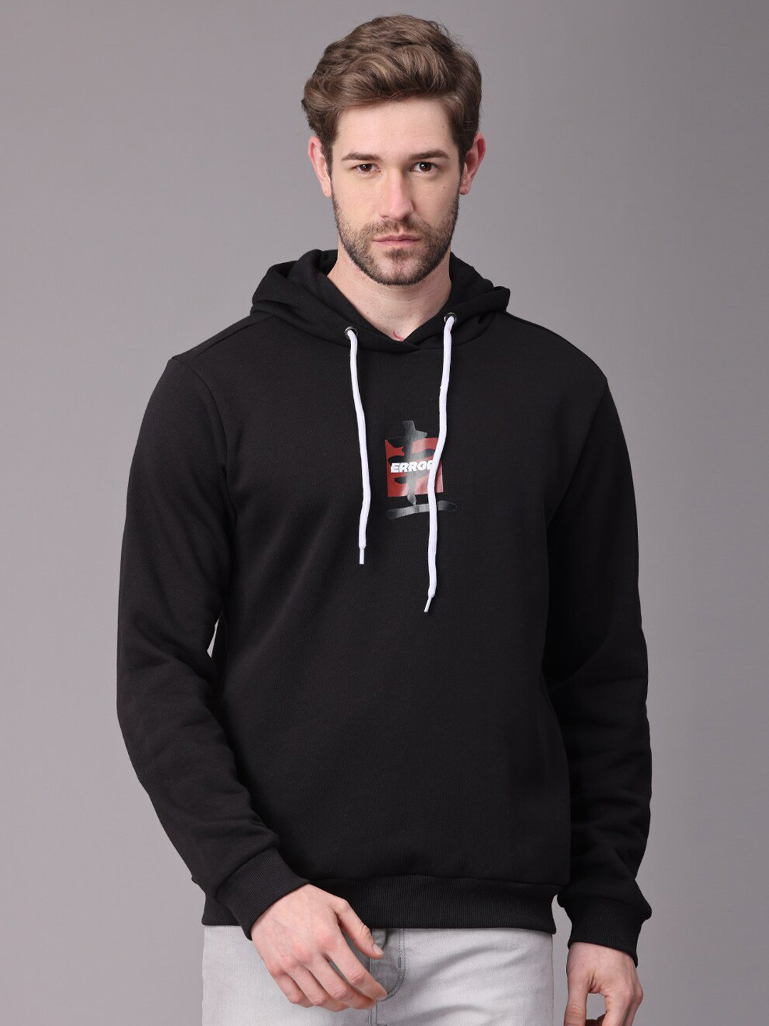 

POLONIUM Men Black Hooded Sweatshirt