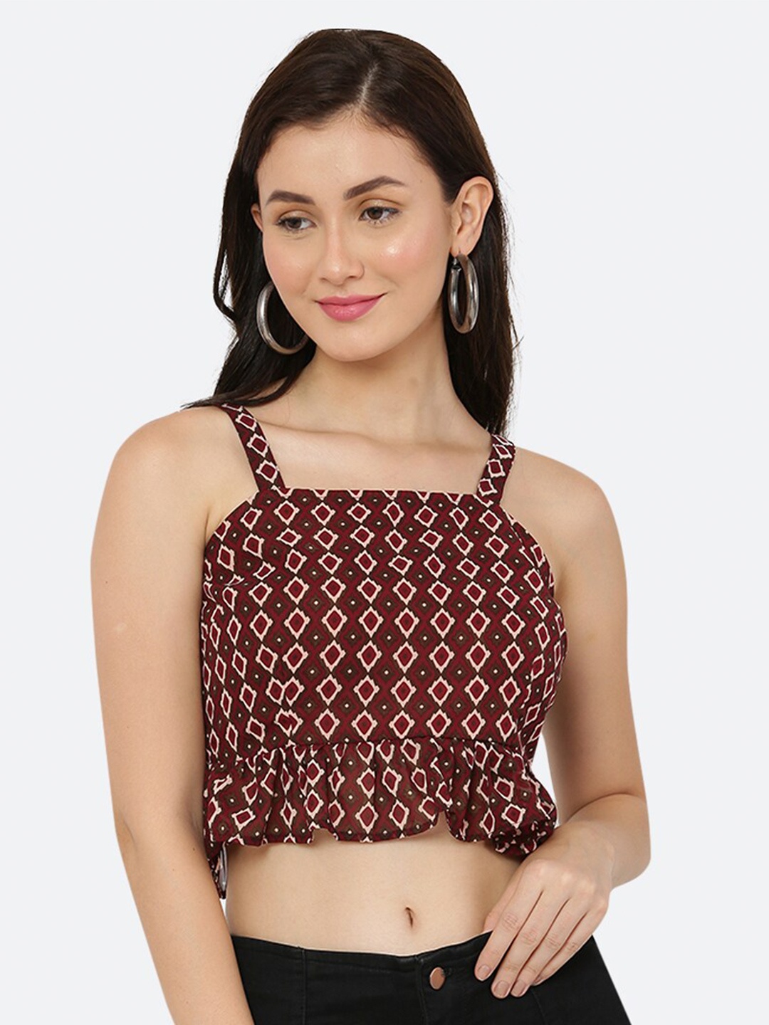 

RAASSIO Women Maroon Printed Georgette Top
