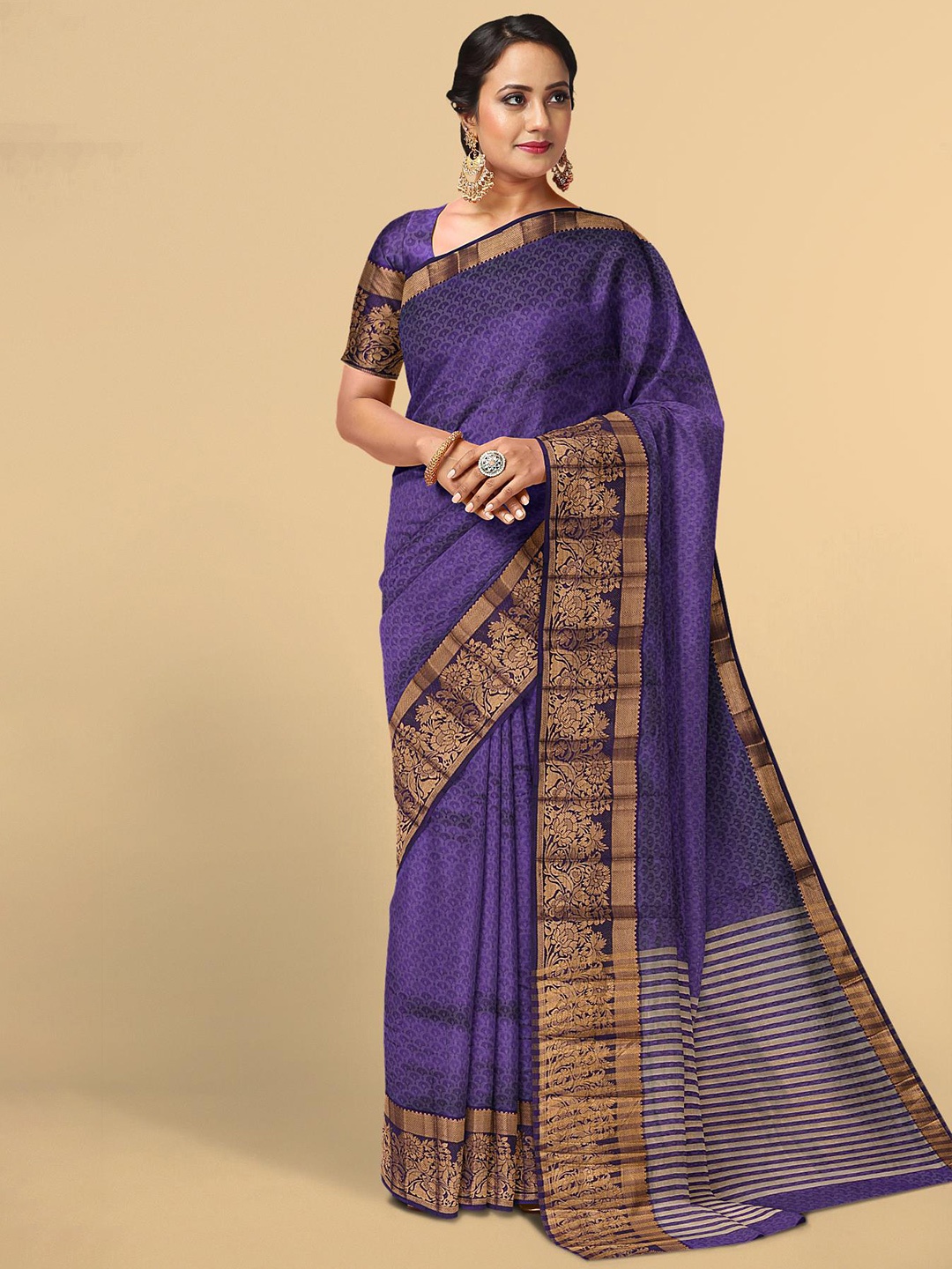 

Kalamandir Lavender & Gold-Toned Woven Design Zari Silk Blend Saree