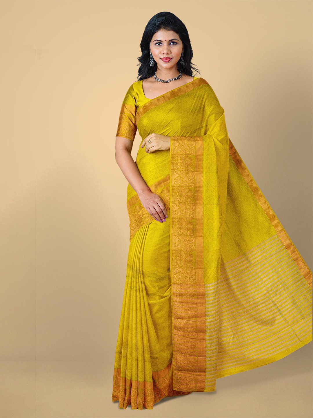

Kalamandir Mustard Self Design Zari Silk Blend Saree