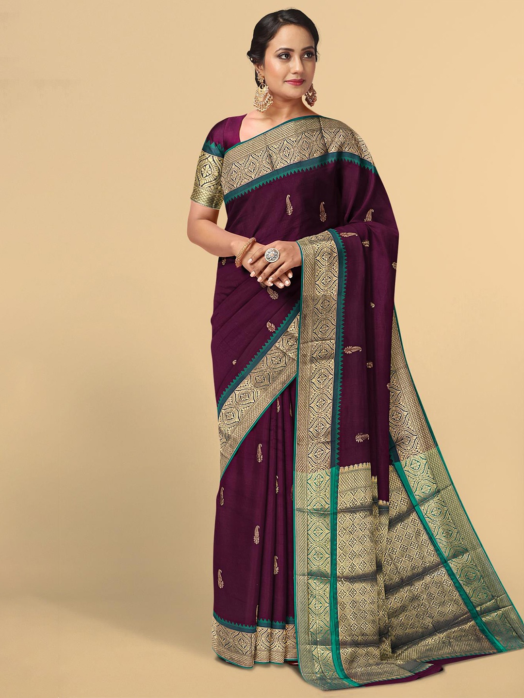 

Kalamandir Maroon & Green Paisley Zari Saree