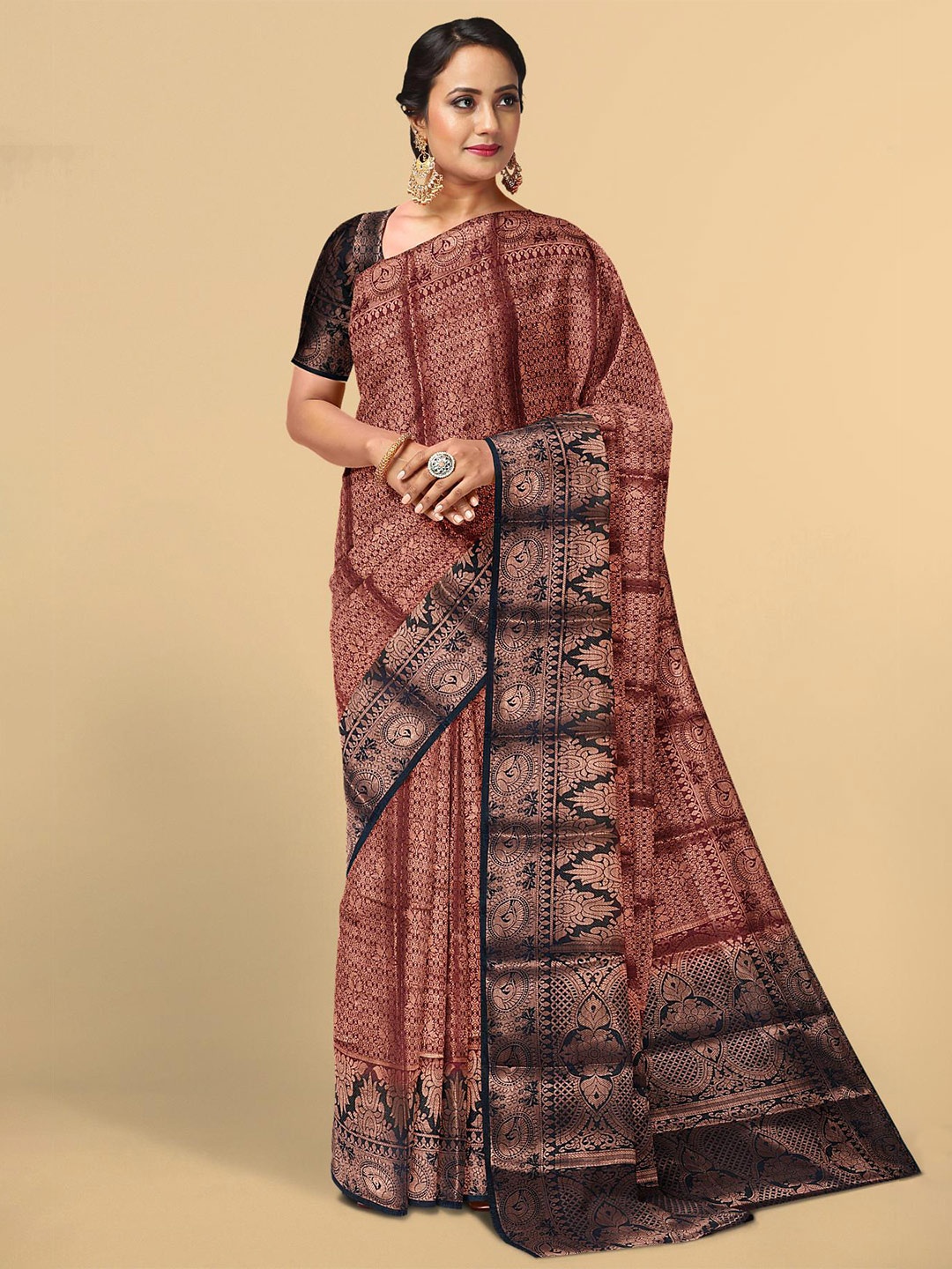 

Kalamandir Maroon & Black Ethnic Motifs Zari Silk Blend Saree