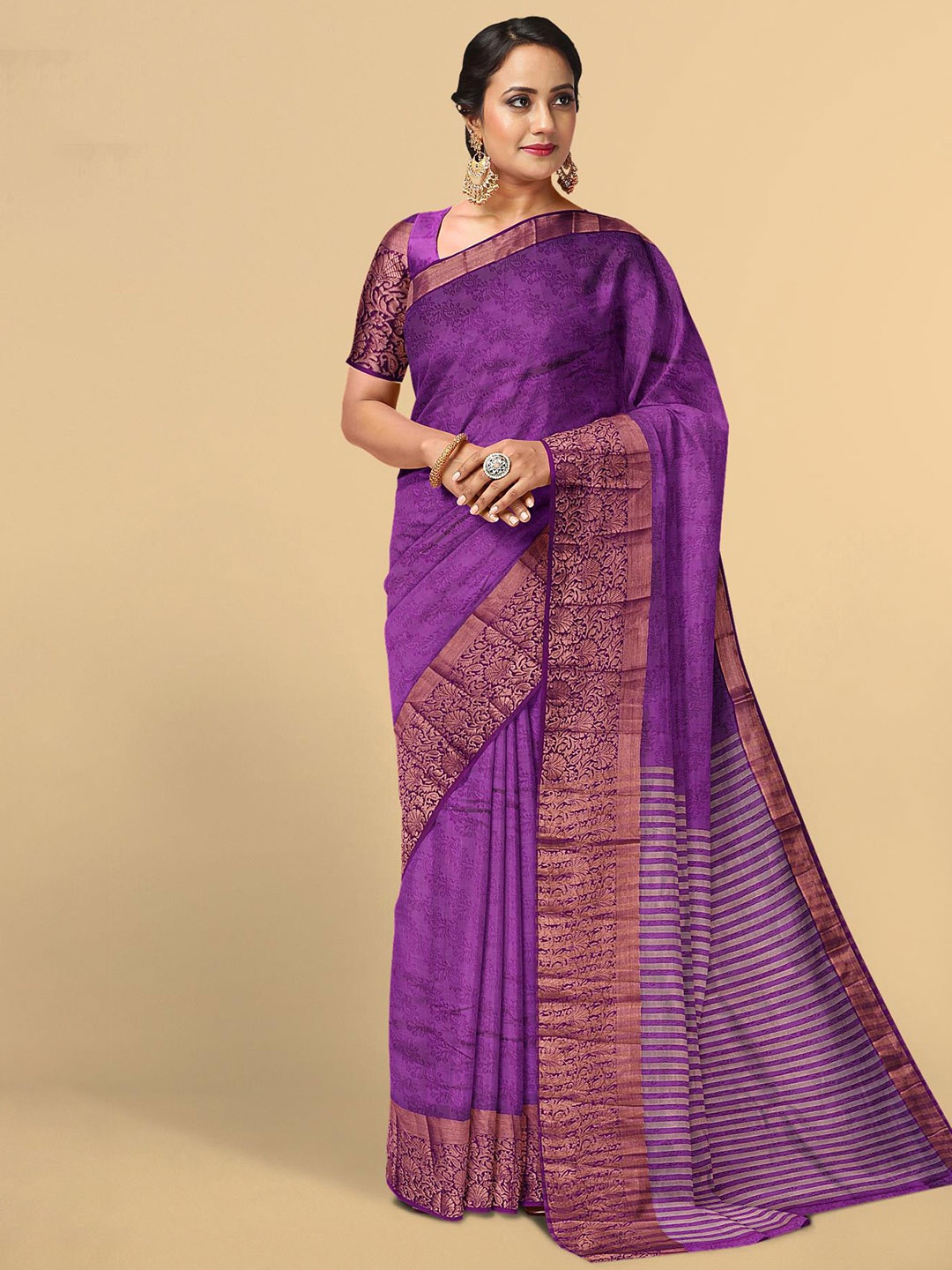 

Kalamandir Purple & Gold-Toned Ethnic Motifs Zari Silk Blend Saree