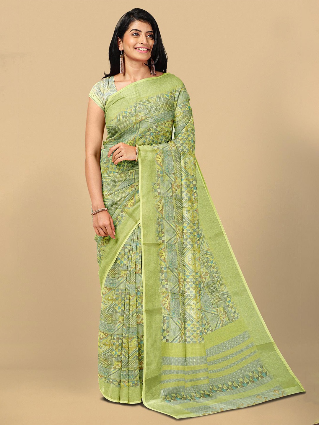 

Kalamandir Green & Grey Zari Linen Blend Saree