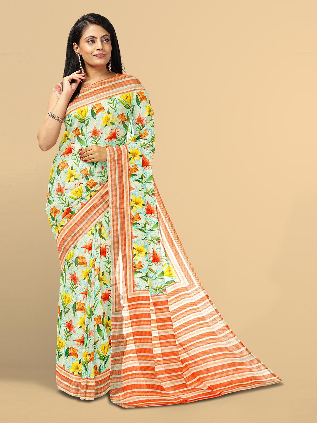 

Kalamandir Multicoloured Floral Zari Linen Blend Saree, Multi