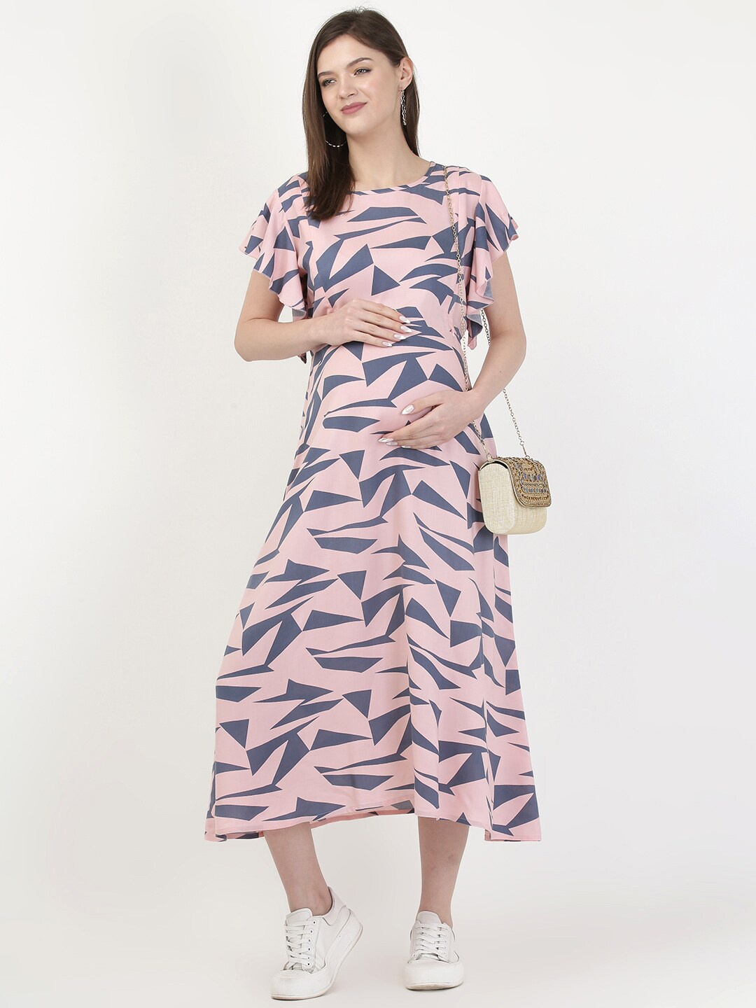 

MYLO ESSENTIALS Women Pink Maternity A-Line Midi Dress