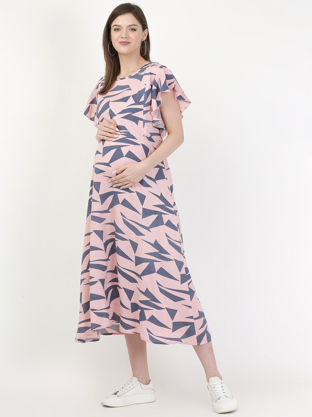 

MYLO ESSENTIALS Women Pink Maternity A-Line Midi Dress
