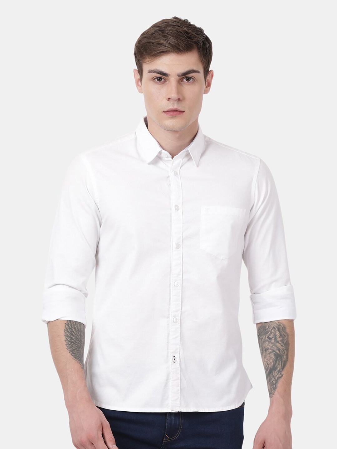 

t-base Men White Regular Fit Casual Shirt