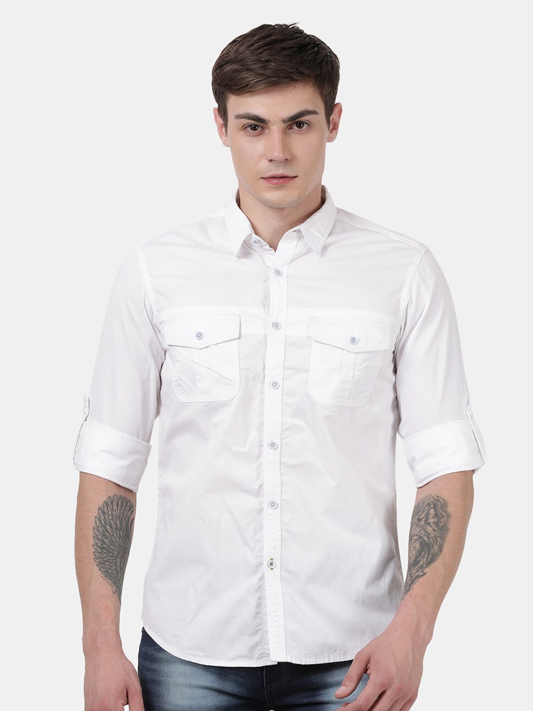 

t-base Men White Standard Casual Shirt