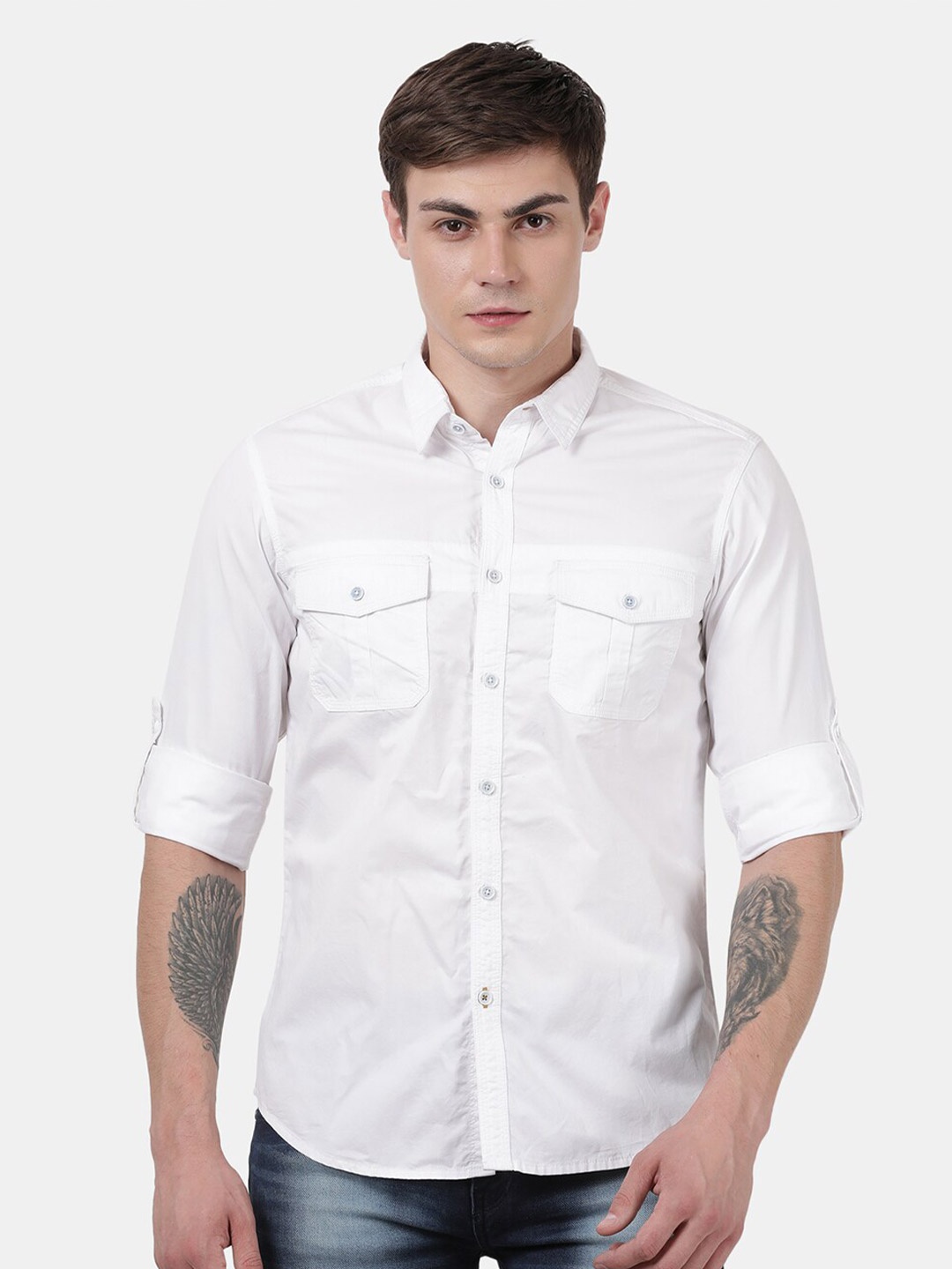 

t-base Men White Standard Solid Casual Shirt