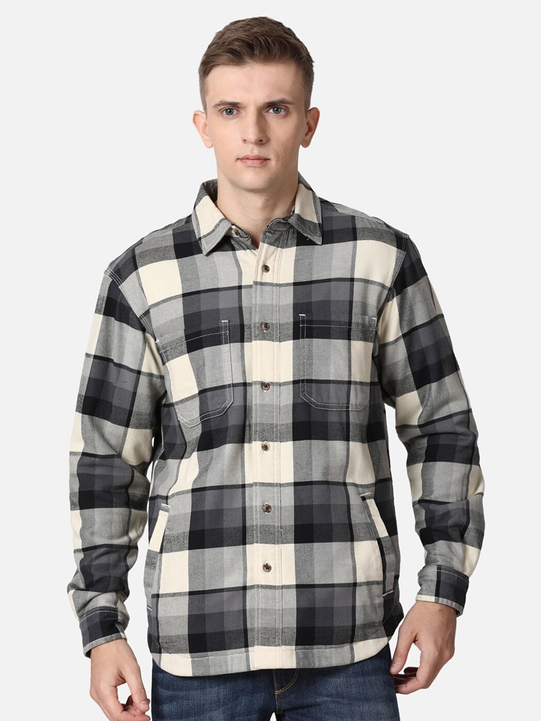 

t-base Men Black Standard Checked Casual Shirt