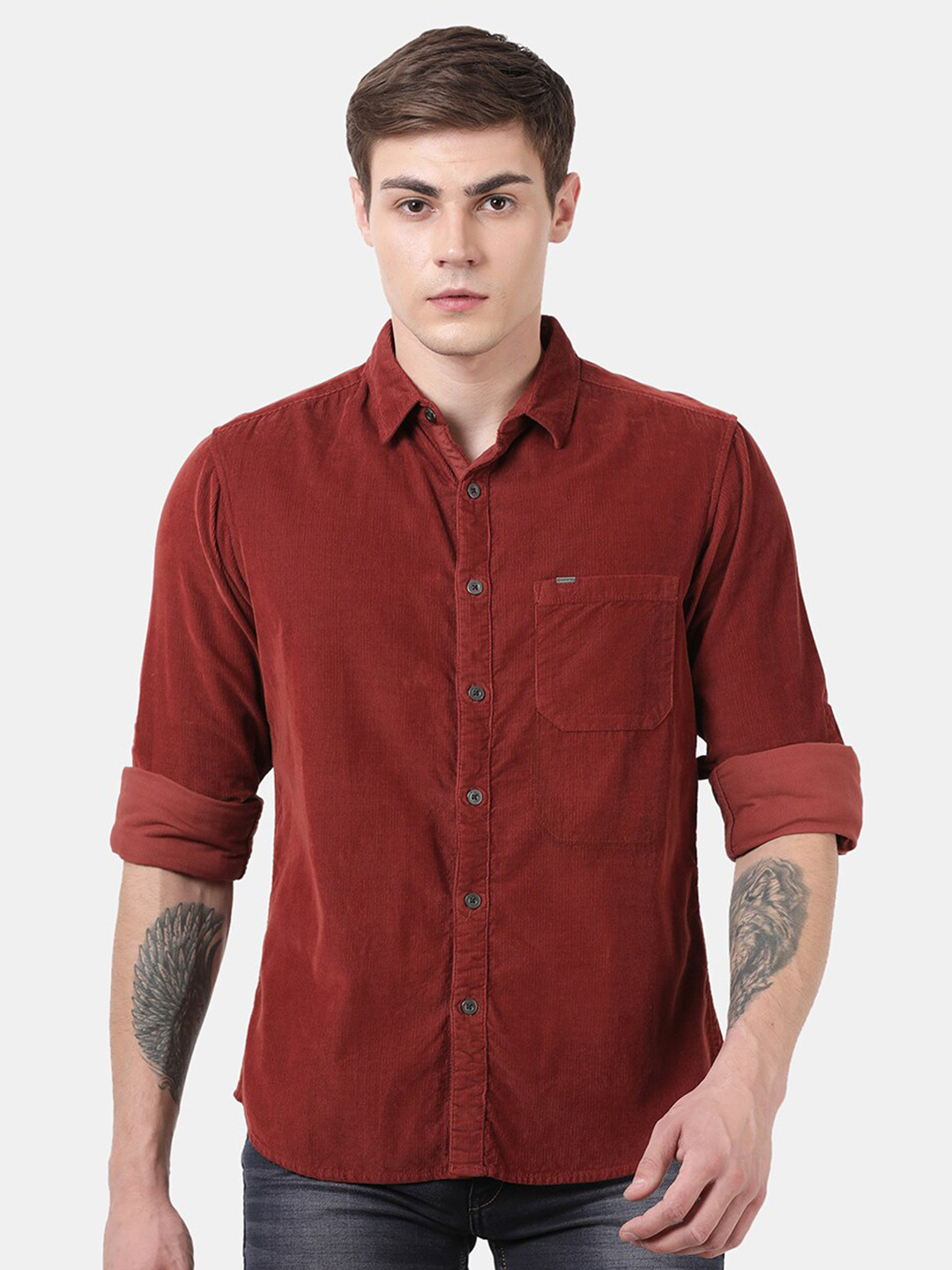 

t-base Men Maroon Regular Fit Standard Casual Shirt