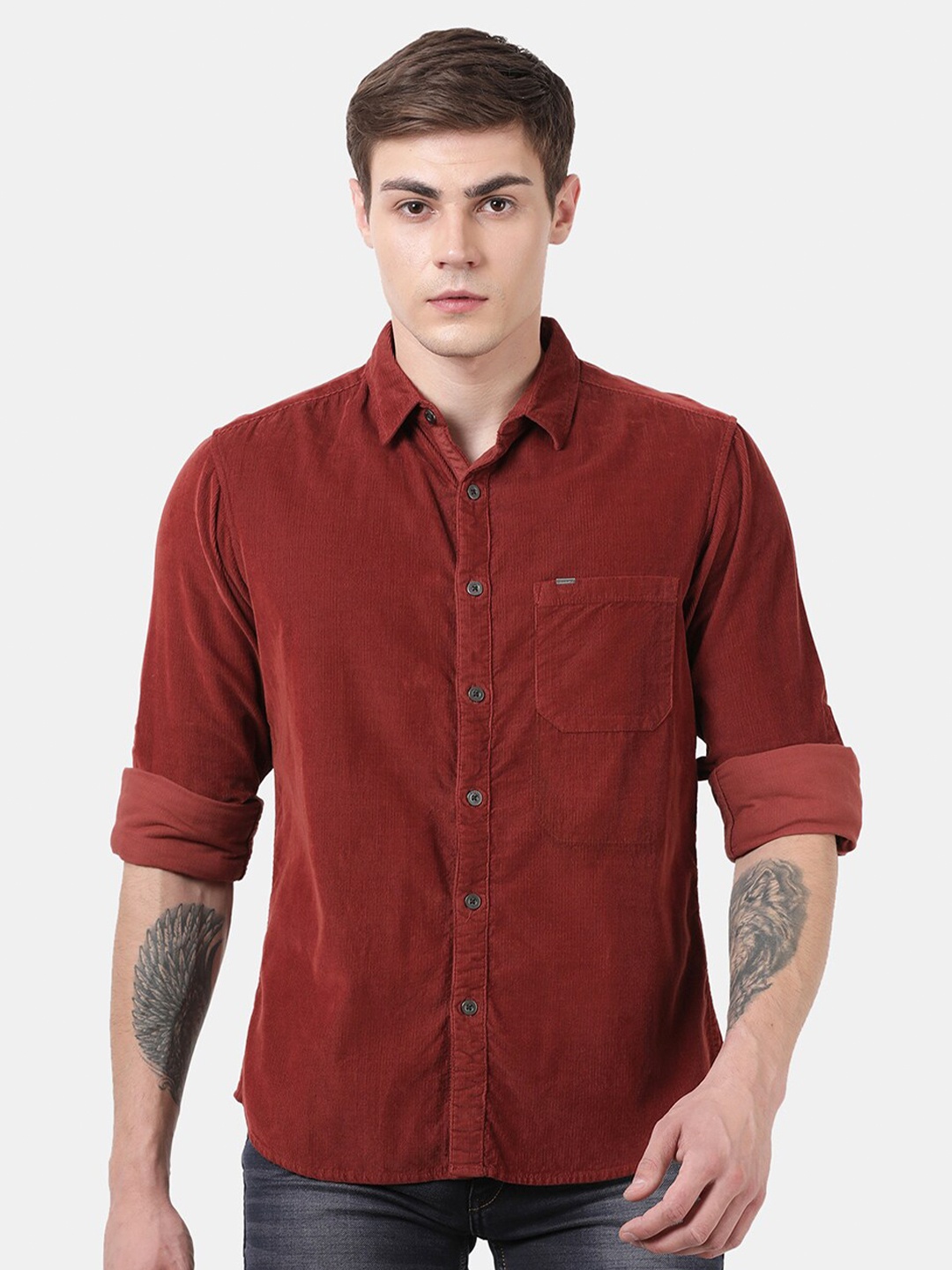 

t-base Men Maroon Regular Fit Standard Casual Shirt