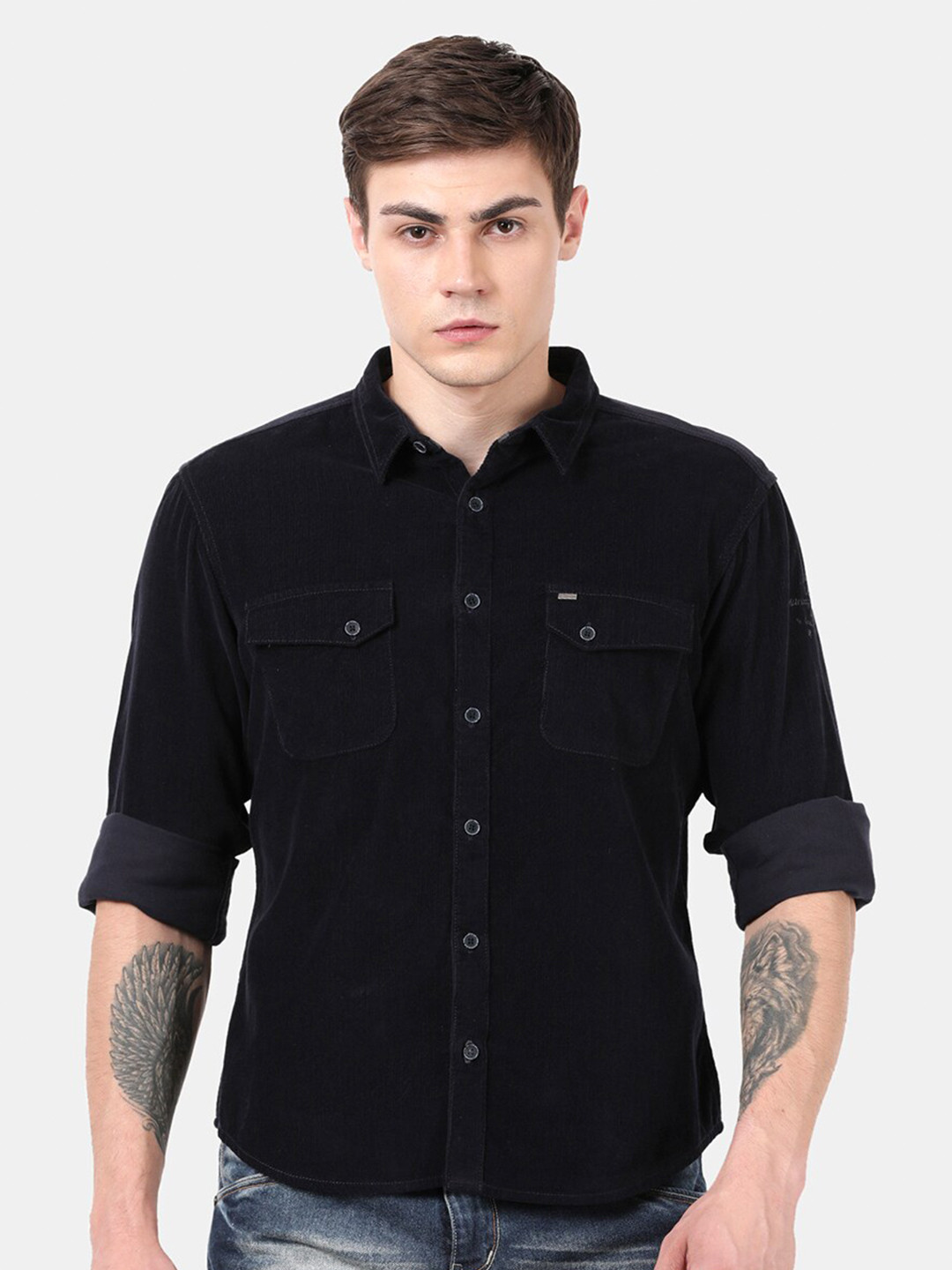 

t-base Men Regular Fit Navy Blue Standard Casual Shirt