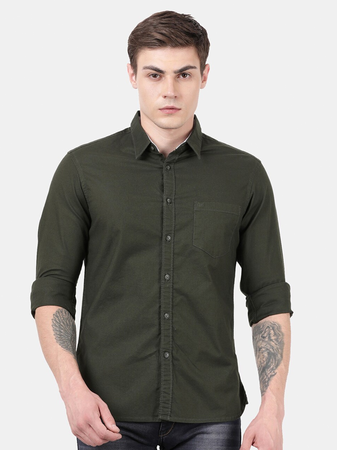 

t-base Men Green Standard Casual Shirt
