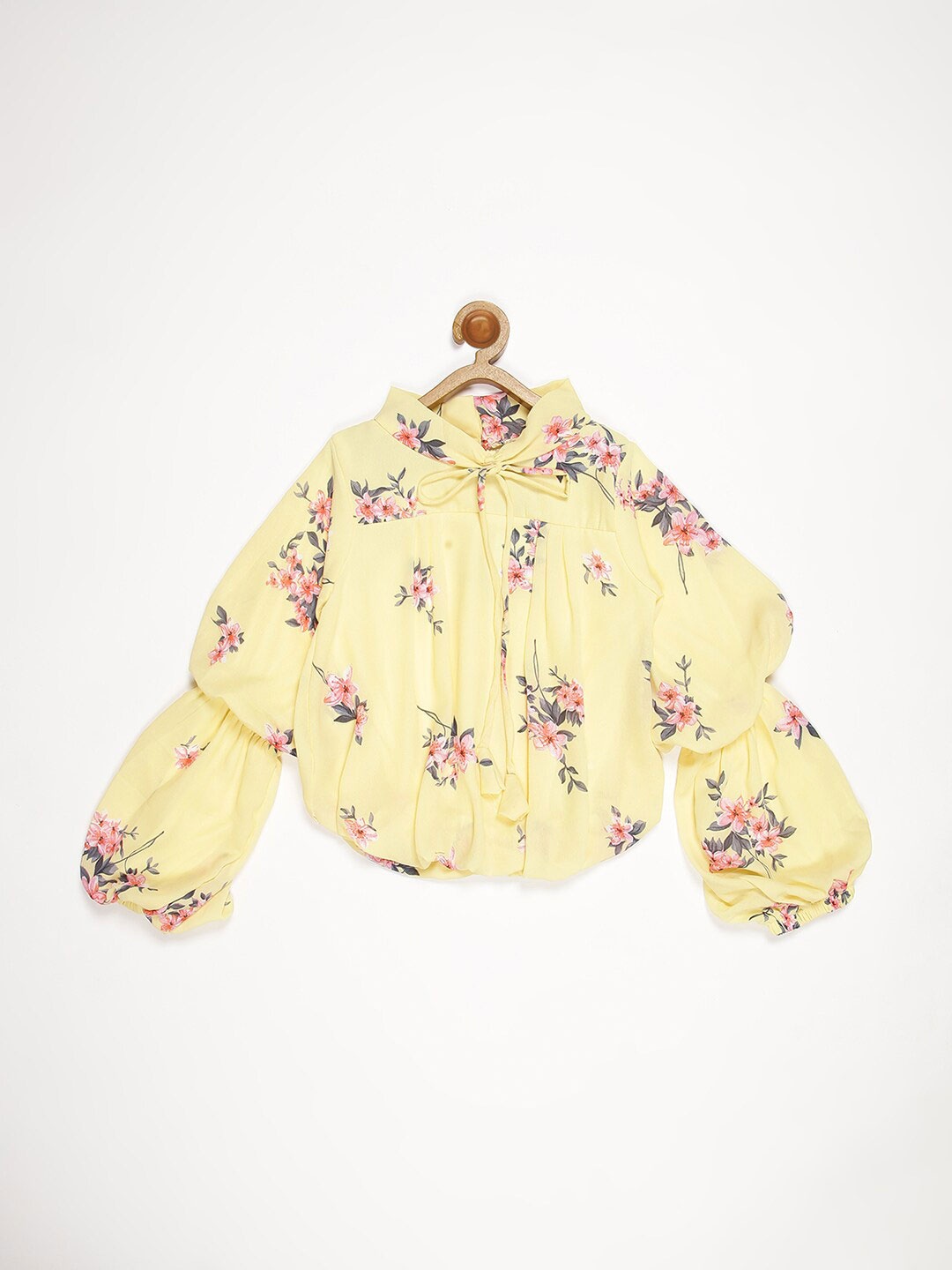 

V2 Value & Variety Yellow Floral Print Tie-Up Neck Top
