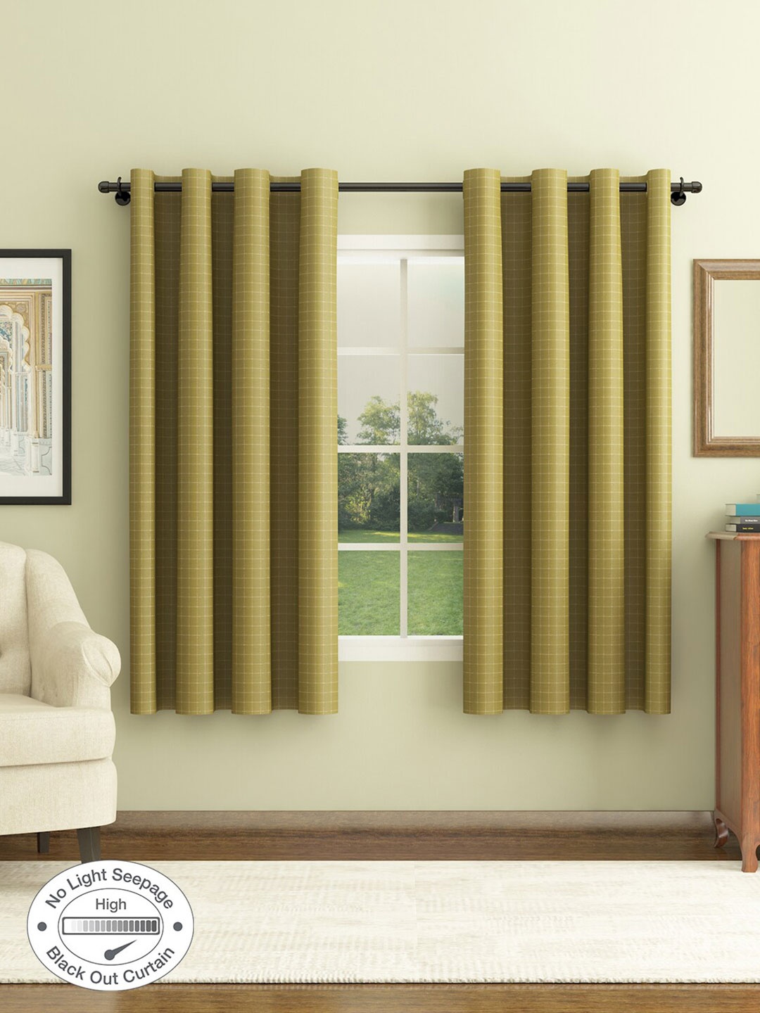 

HomeTown Yellow Pack of 2 Geometric Door Curtain, Green