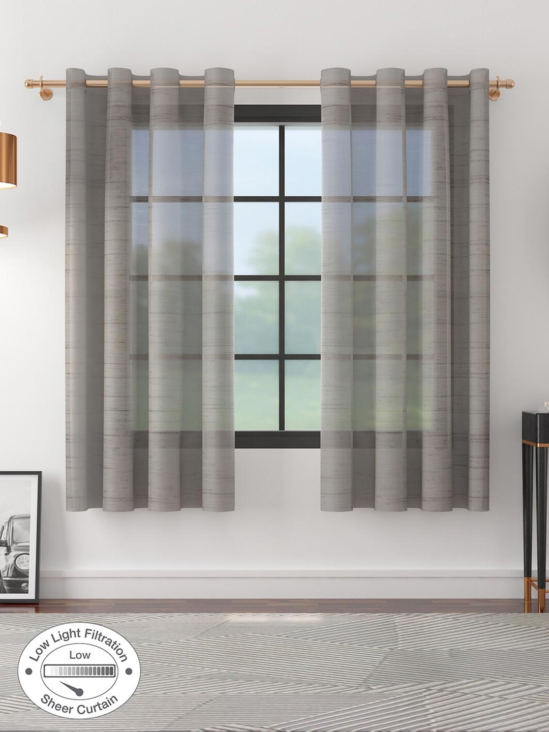 

HomeTown Grey Pack of 2 Striped Window Curtain