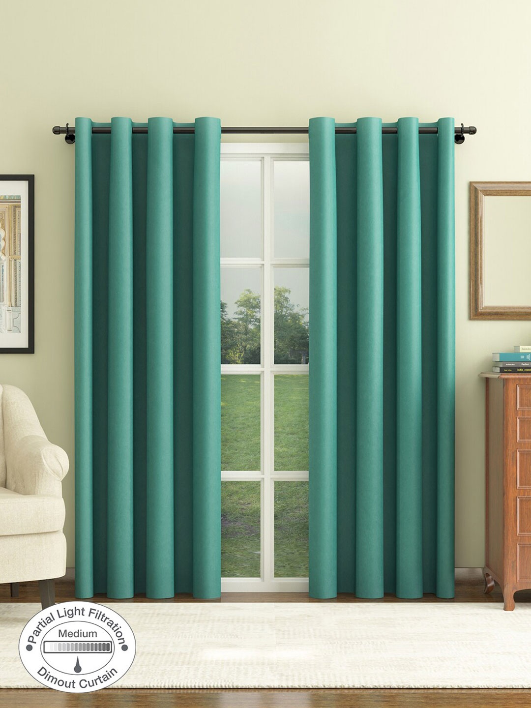 

HomeTown Turquoise Blue Solid Long Door Curtain