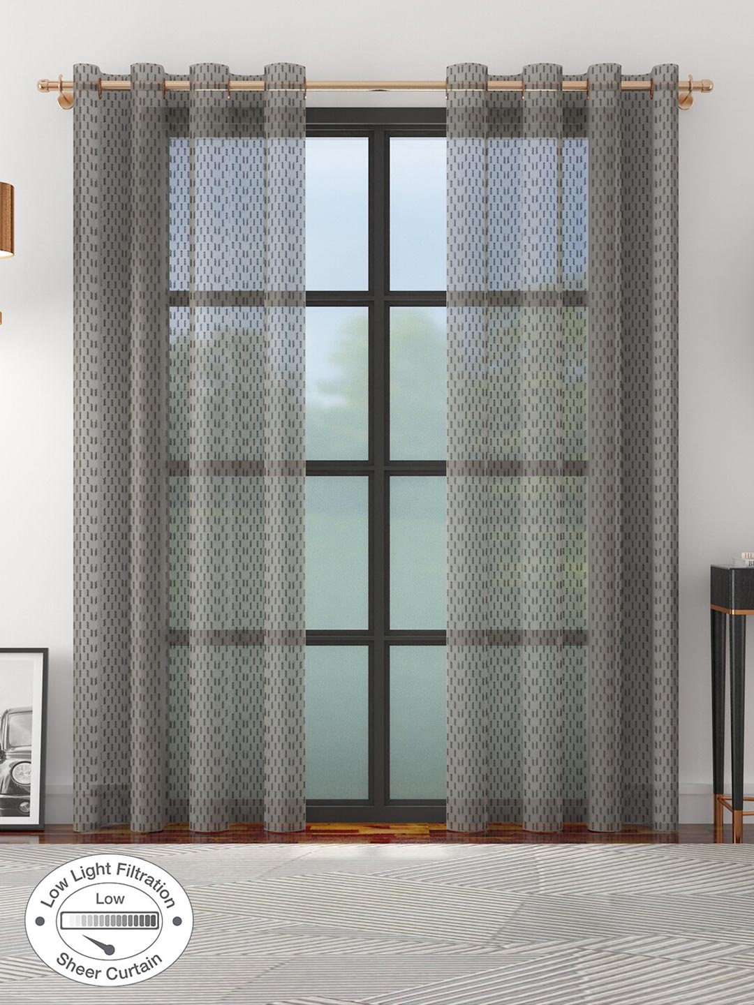 

HomeTown Grey Pack of 2 Geometric Long Door Curtain