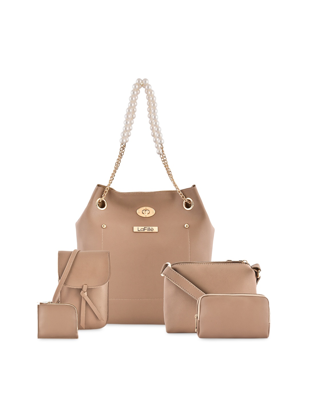 

LaFille Women Beige Set of 5 PU Structured Handheld Bag
