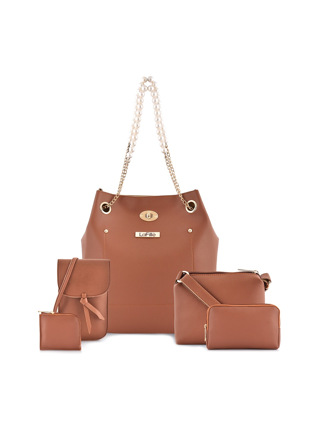 

LaFille Women Tan PU Structured Handheld Bag
