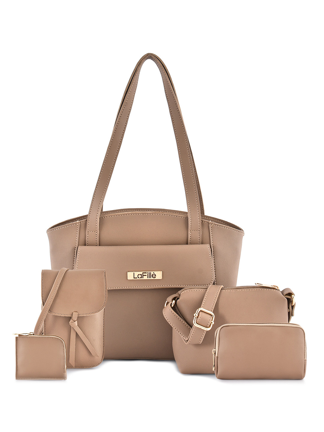 

LaFille Pack of 5 Beige PU Structured Shoulder Bag