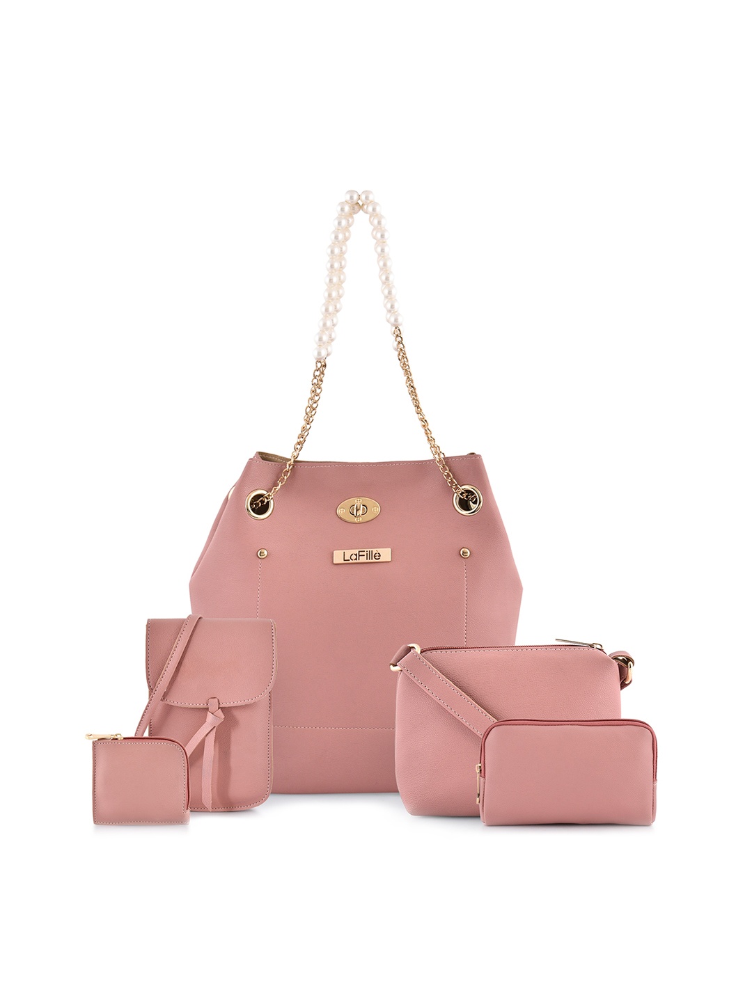 

LaFille Pink PU Shopper Handheld Bag Set Of 5