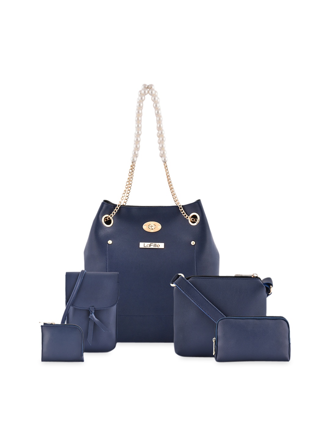 

LaFille Blue PU Structured Handheld Bag Set Of 5