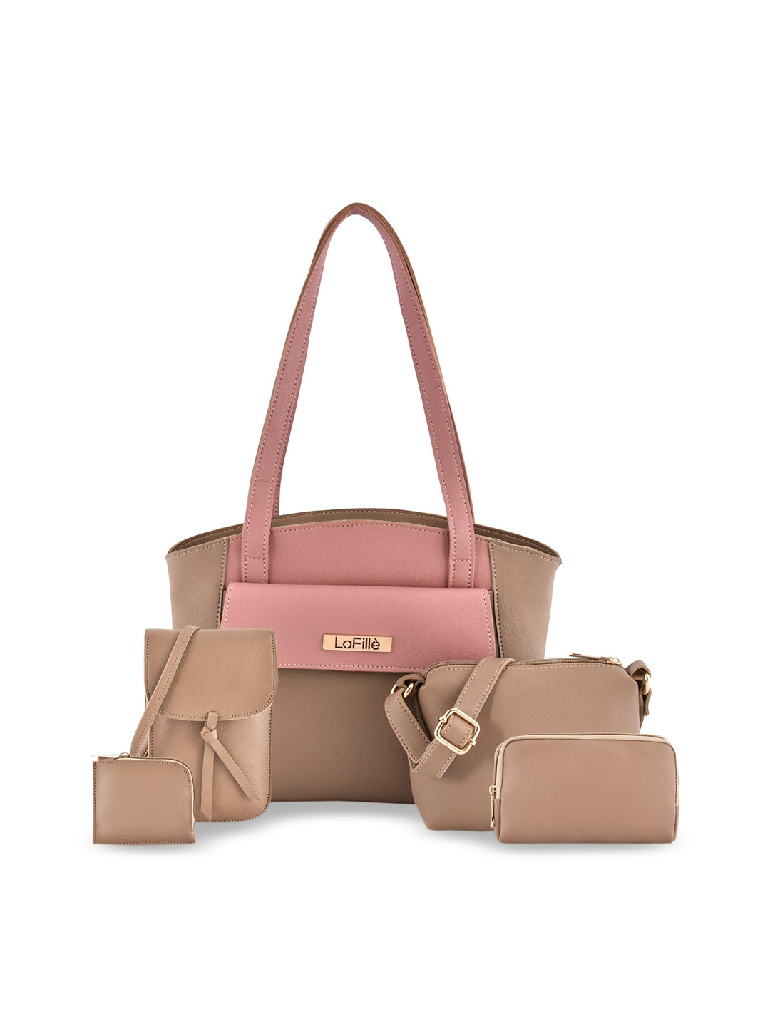 

LaFille Beige Colourblocked PU Structured Shoulder Bag