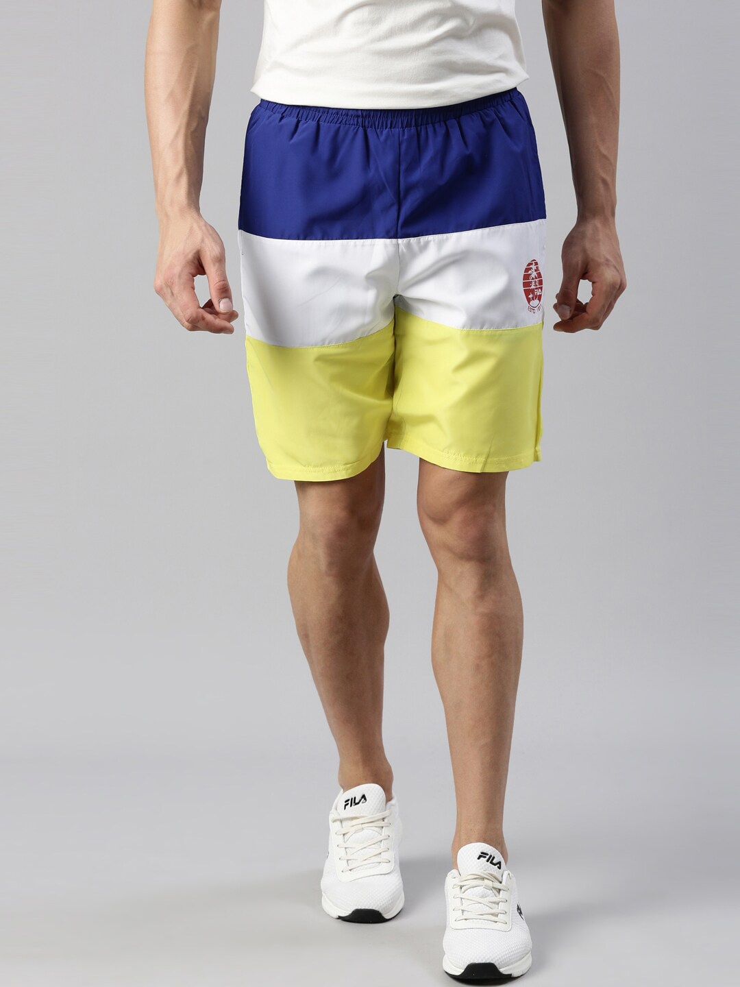 

FILA Men Blue and White Colorblocked Outdoor Shorts