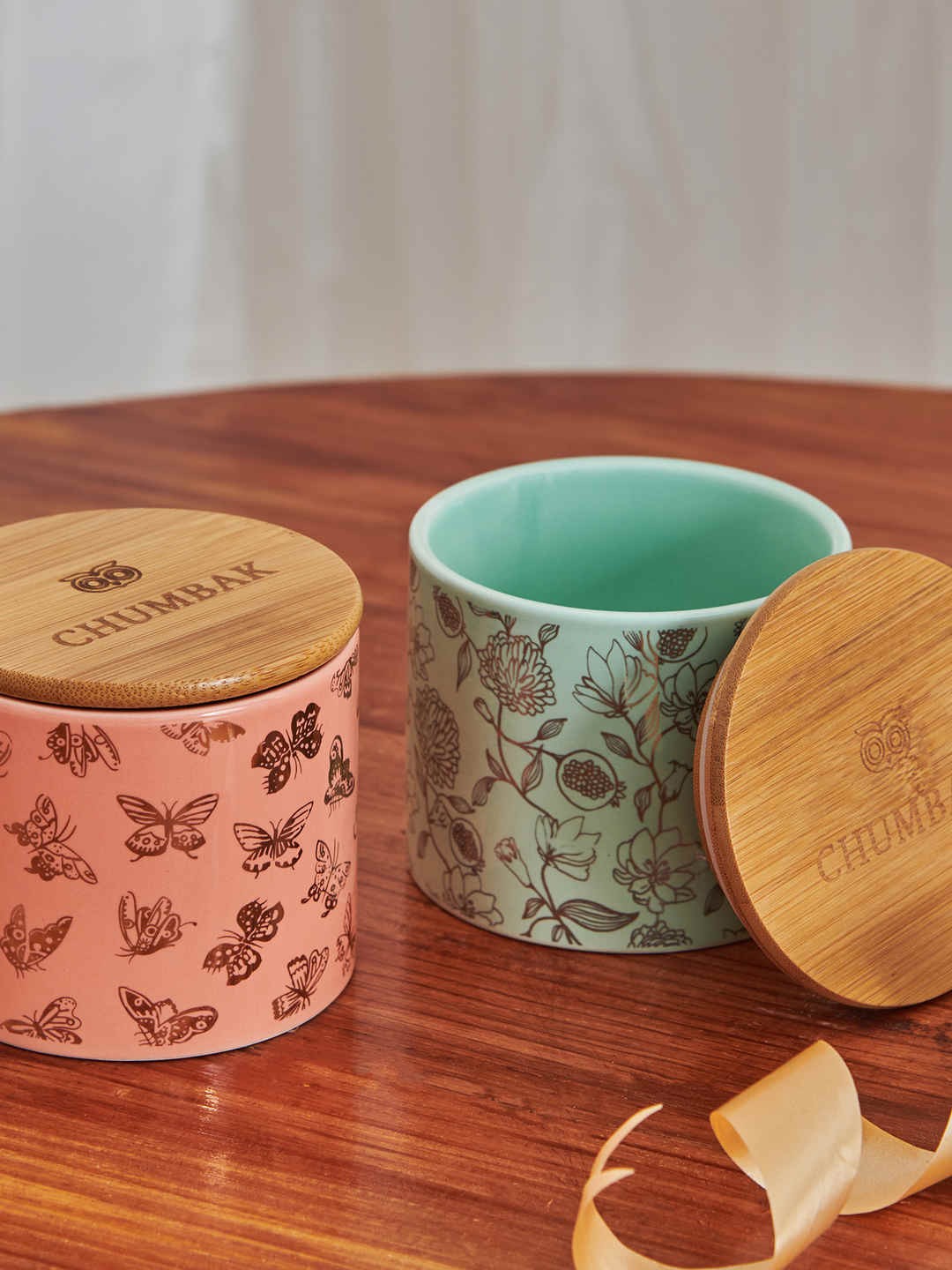 

Chumbak Pack Of 2 Printed Storage Jar Home Gift Sets, Pink