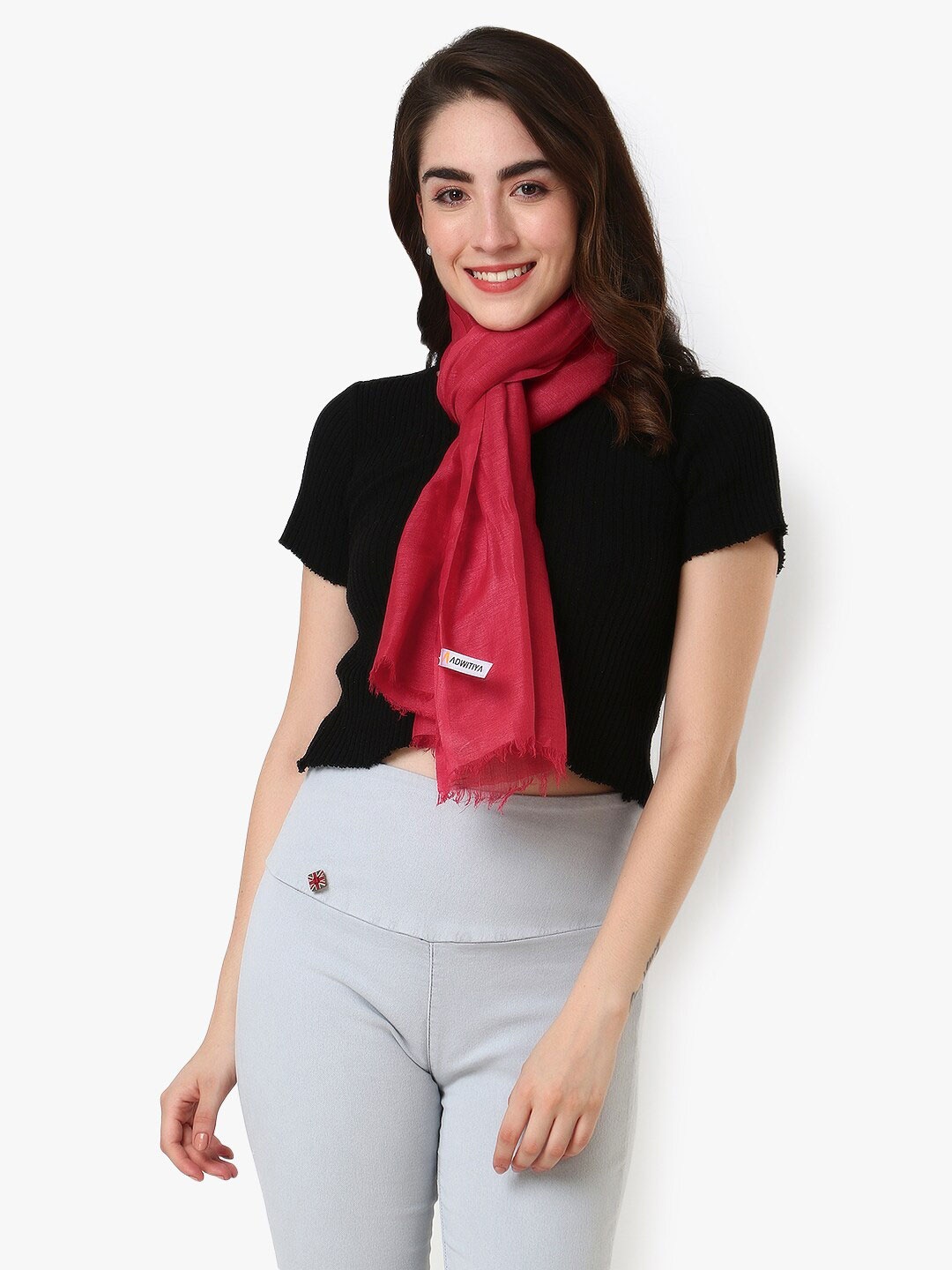 

Adwitiya Collection Women Red Frayed Stole